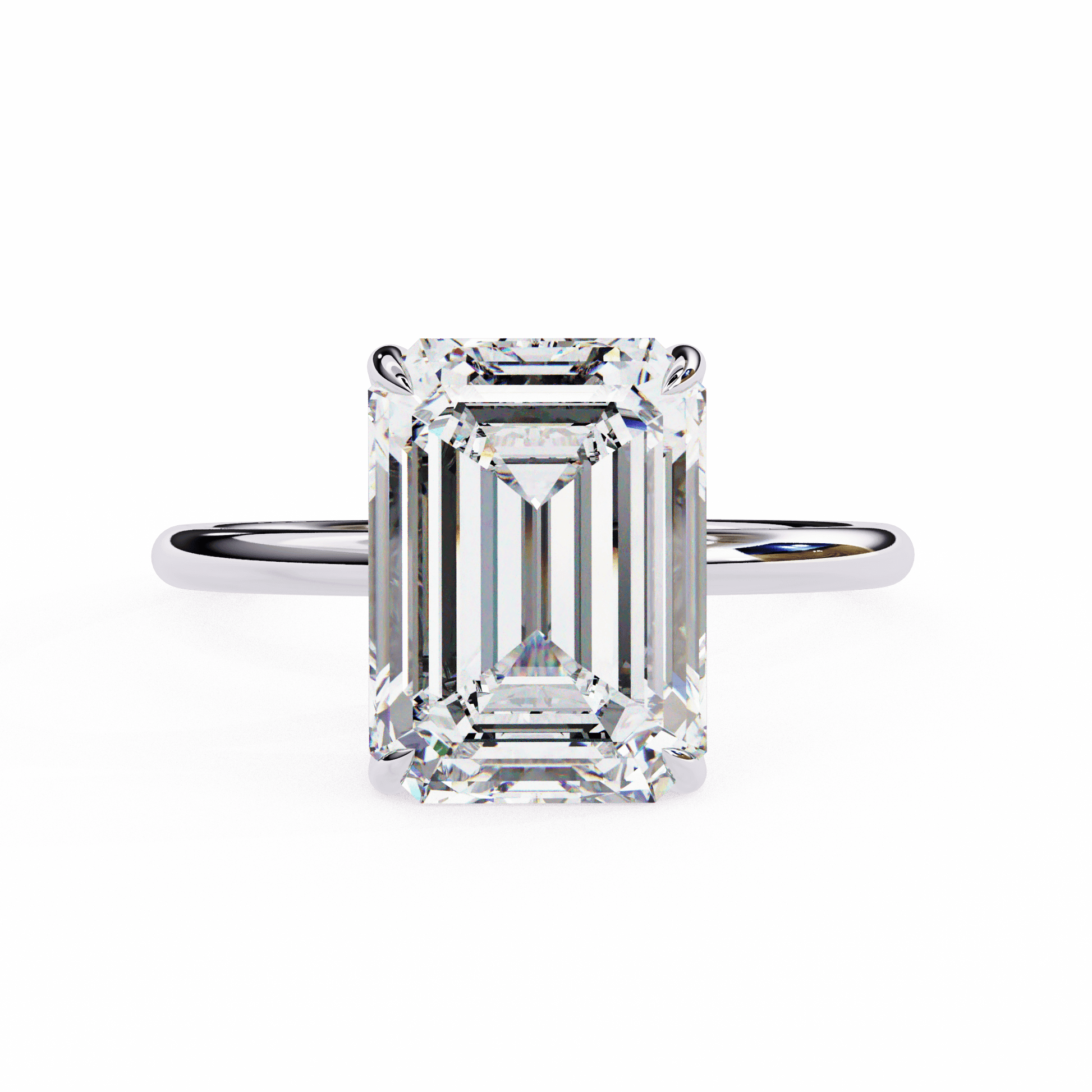 Ivory — Emerald cut lab grown and natural diamond engagement ring — hidden halo, halo — 18k white gold and platinum — Carat House
