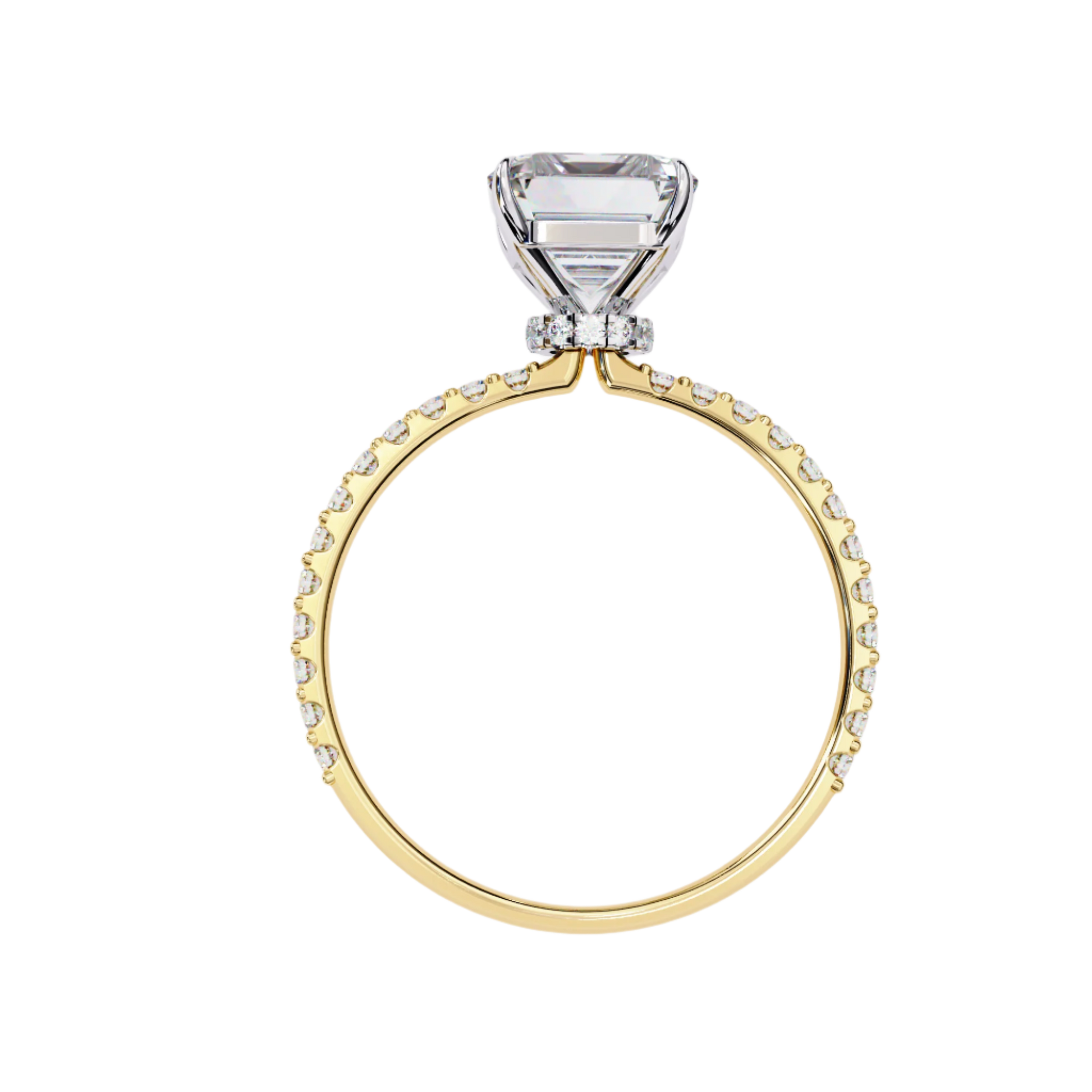 Pearl — Emerald cut lab grown and natural diamond engagement ring — hidden halo, halo, pavé band — Carat House
