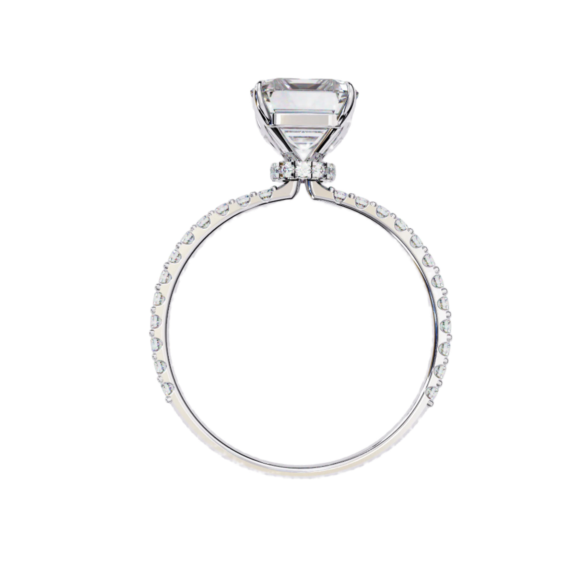 Pearl — Emerald cut lab grown and natural diamond engagement ring — hidden halo, halo, pavé band — Carat House
