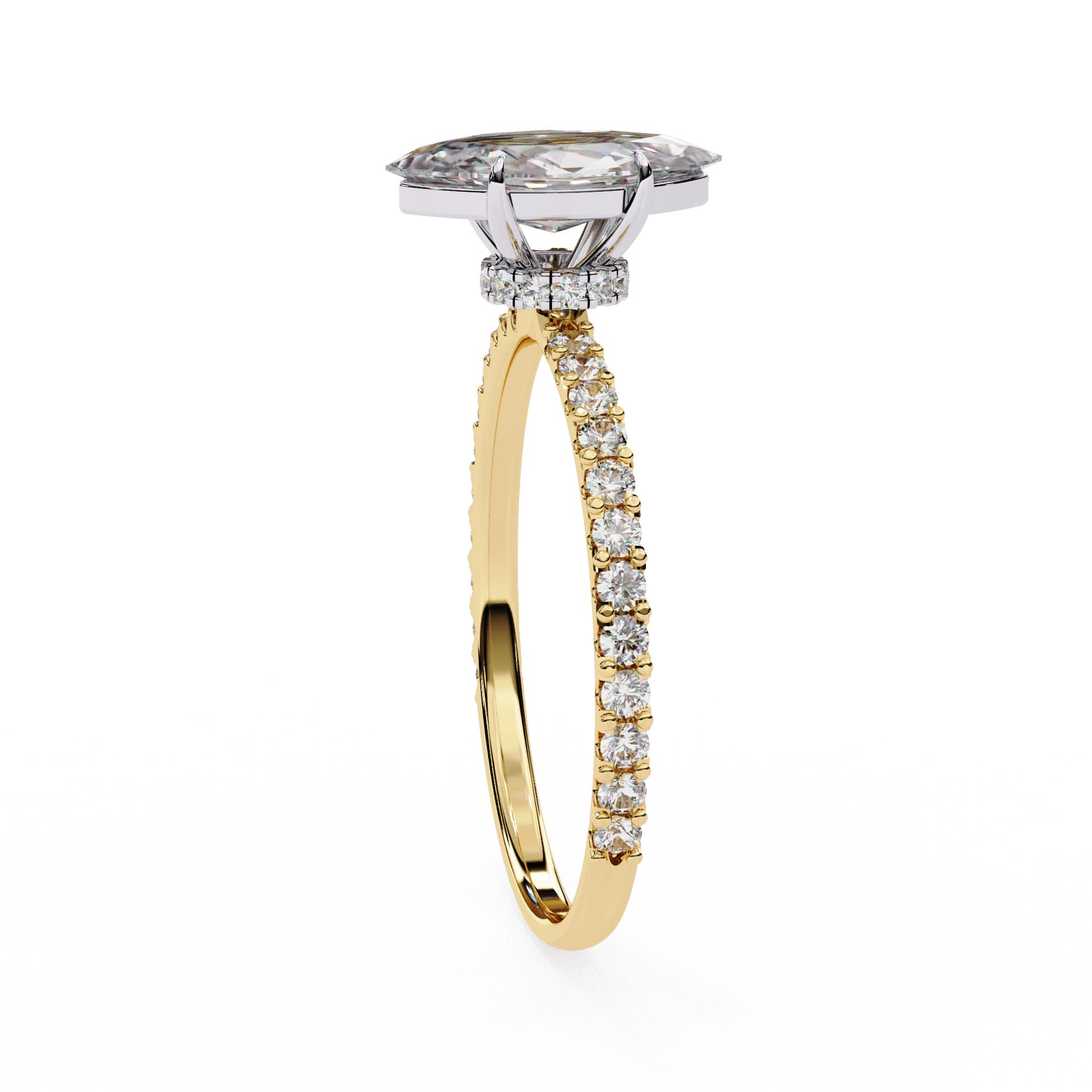 Ebony — Marquise cut lab grown and natural diamond engagement ring — hidden halo, halo, pavé band — Carat House