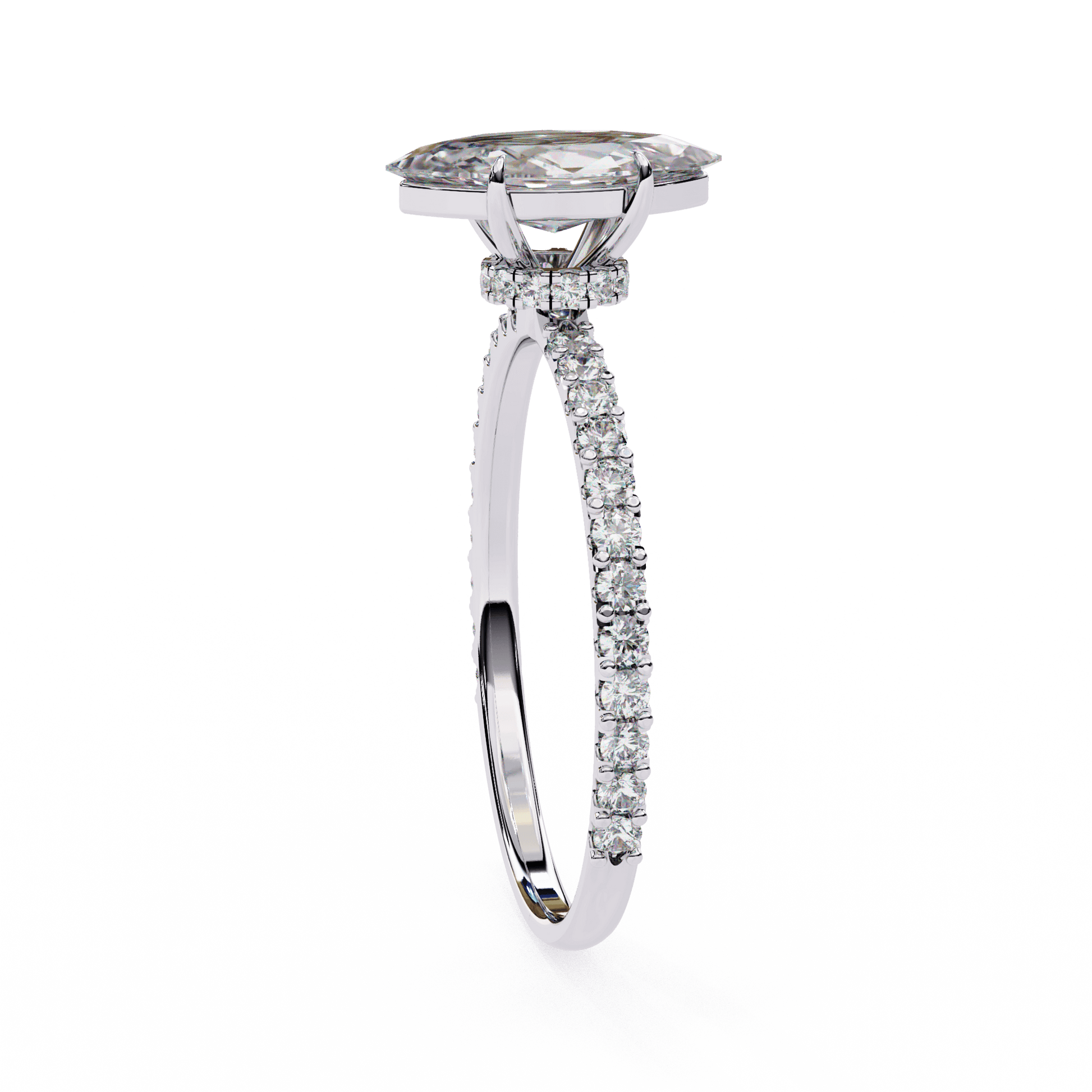 Ebony — Marquise cut lab grown and natural diamond engagement ring — hidden halo, halo, pavé band — Carat House