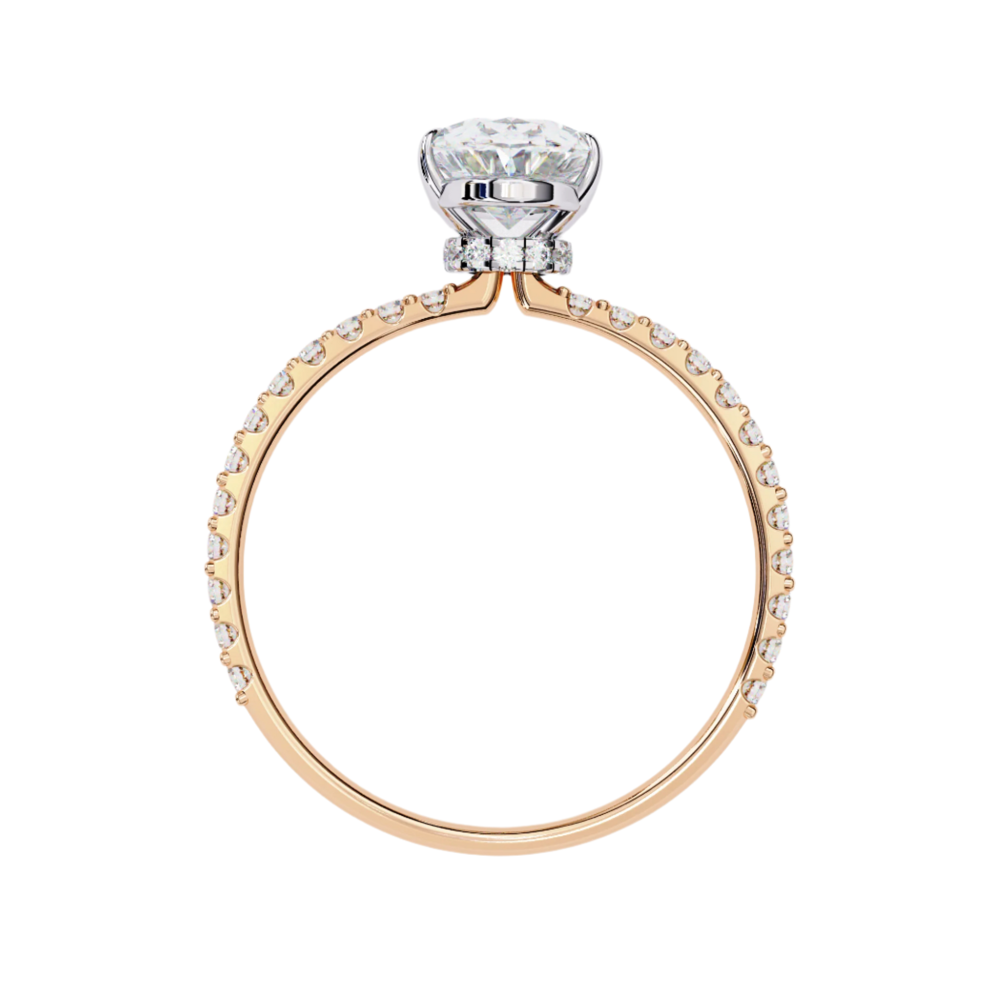 Dove — Oval cut lab grown and natural diamond engagement ring — hidden halo, halo, pavé band — Carat House