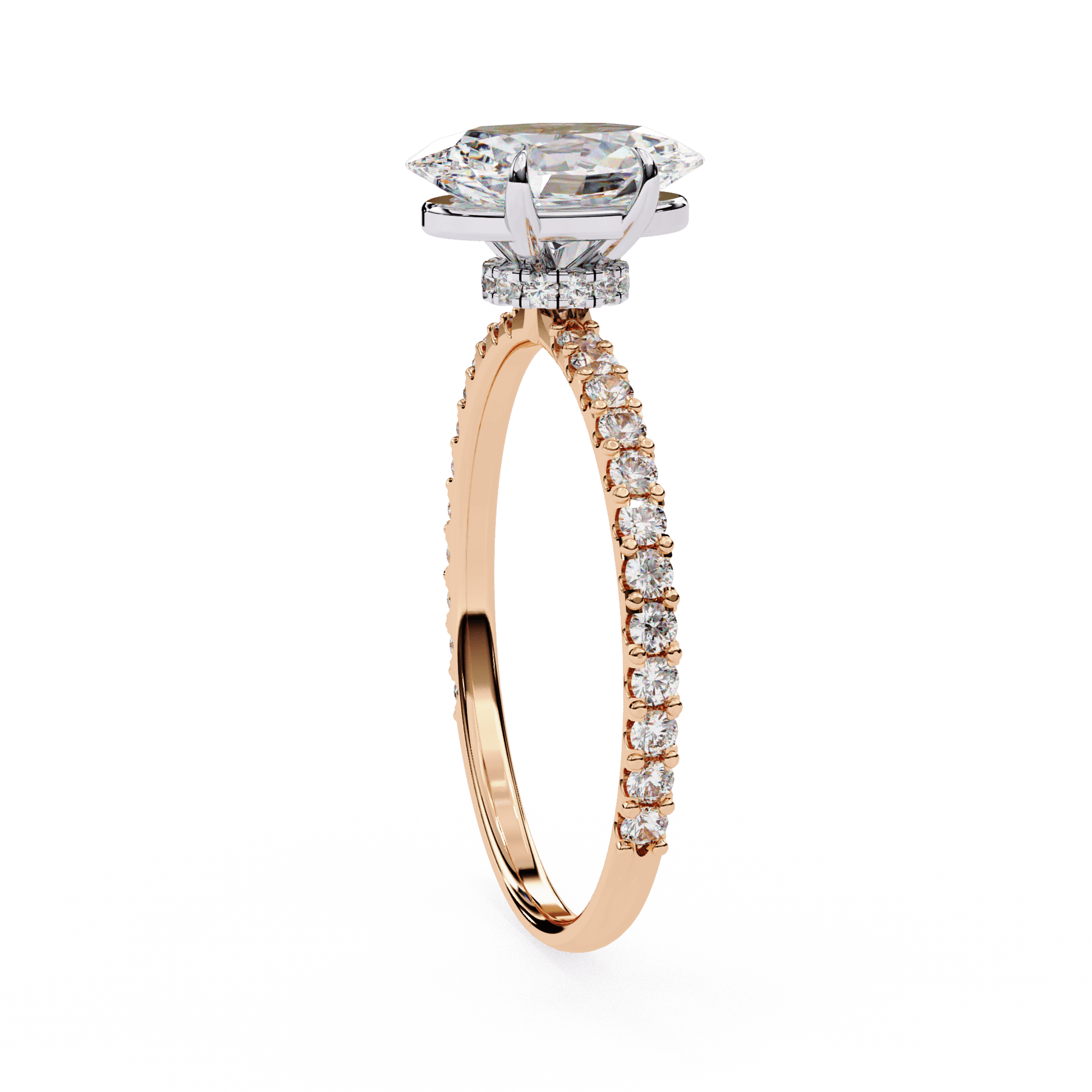Dove — Oval cut lab grown and natural diamond engagement ring — hidden halo, halo, pavé band — Carat House
