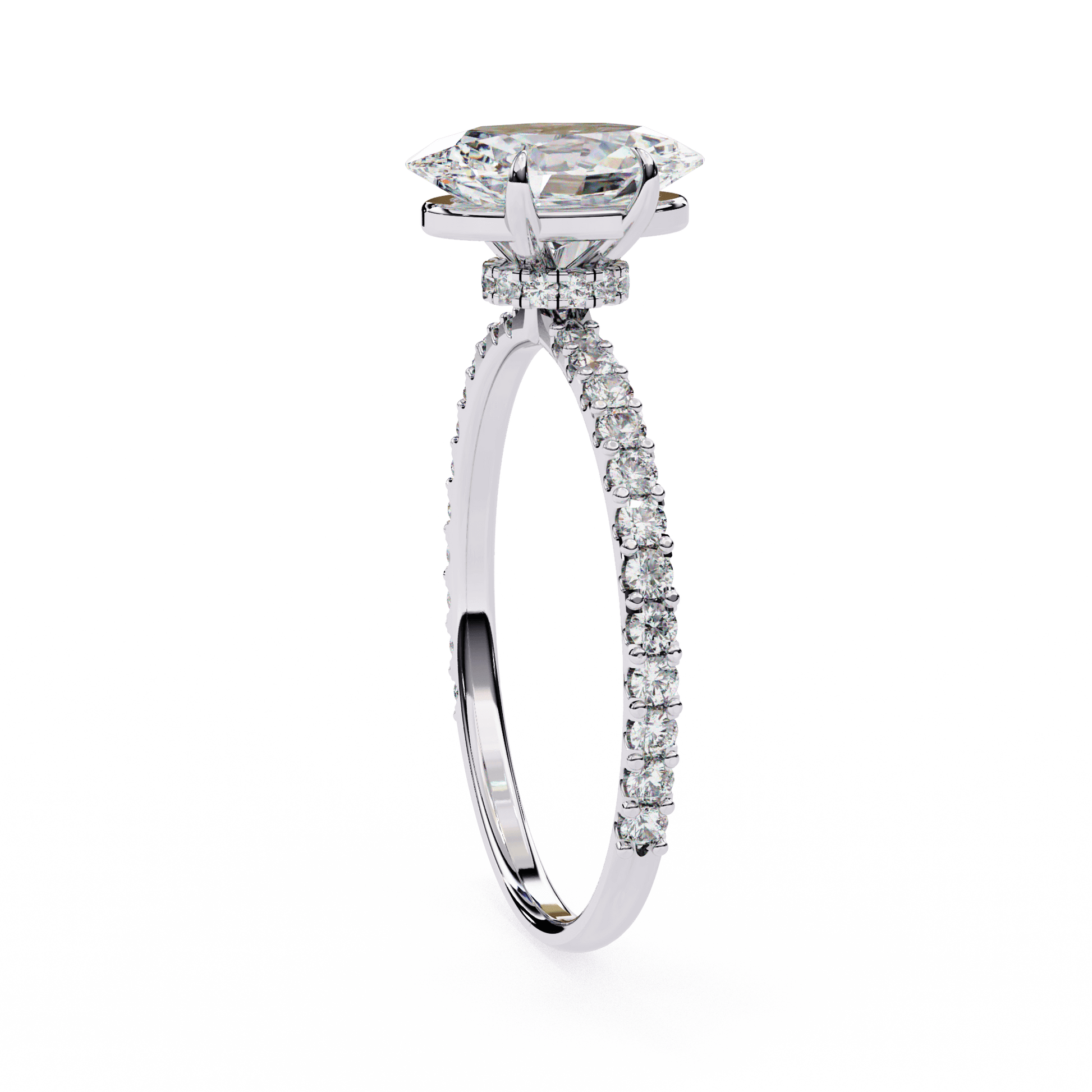 Dove — Oval cut lab grown and natural diamond engagement ring — hidden halo, halo, pavé band — Carat House