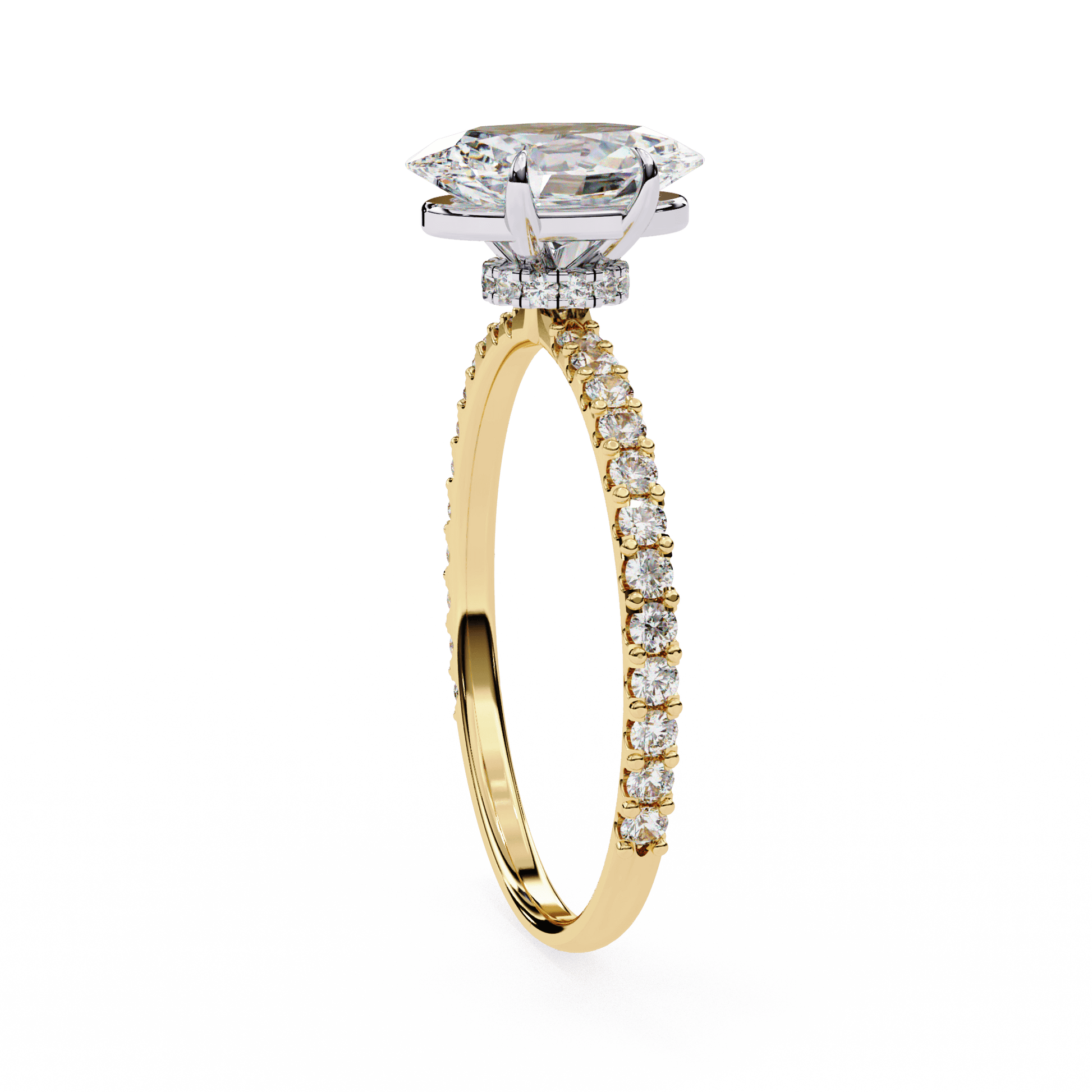 Dove — Oval cut lab grown and natural diamond engagement ring — hidden halo, halo, pavé band — Carat House