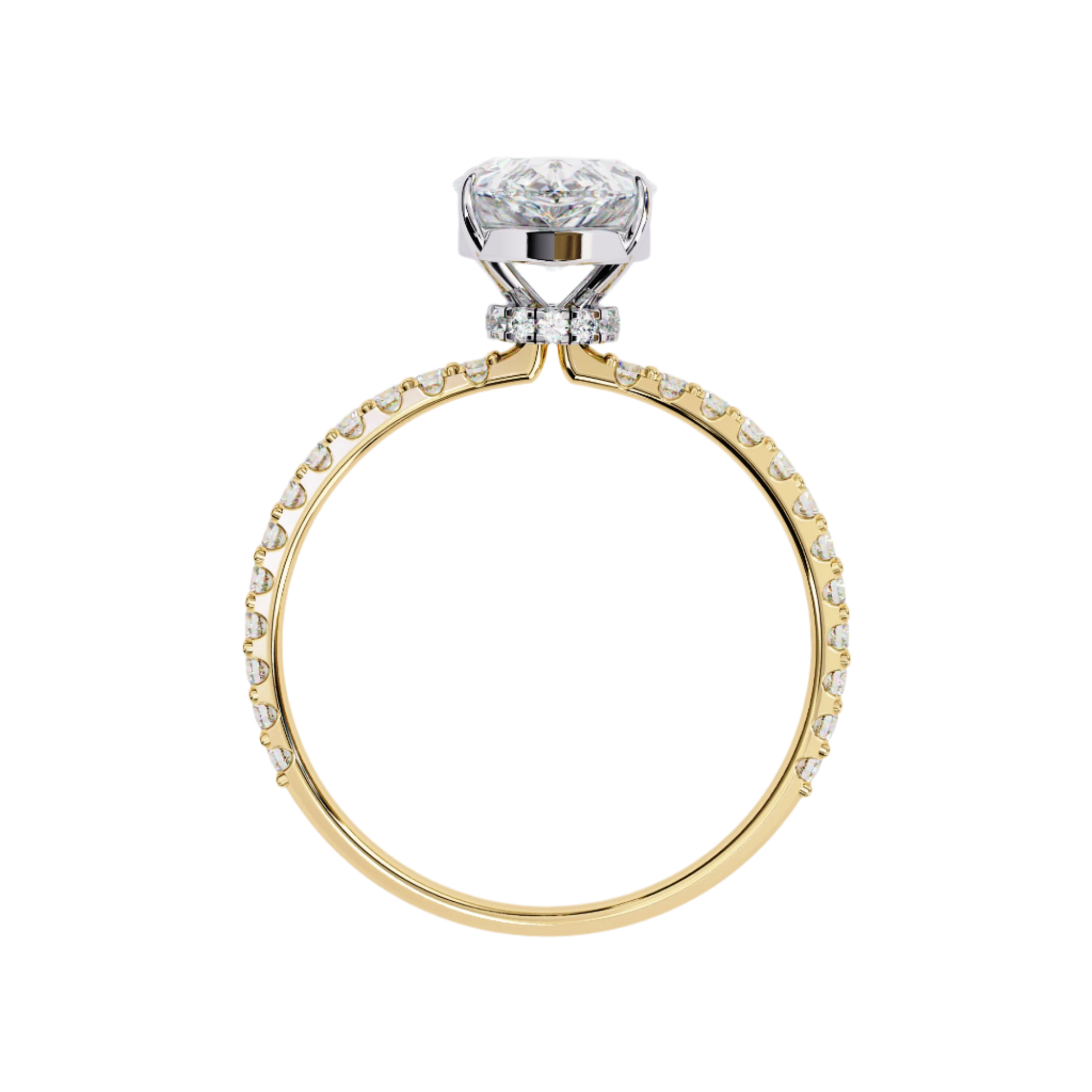 Blush — Pear cut lab grown and natural diamond engagement ring — hidden halo, halo, pavé band — Carat House