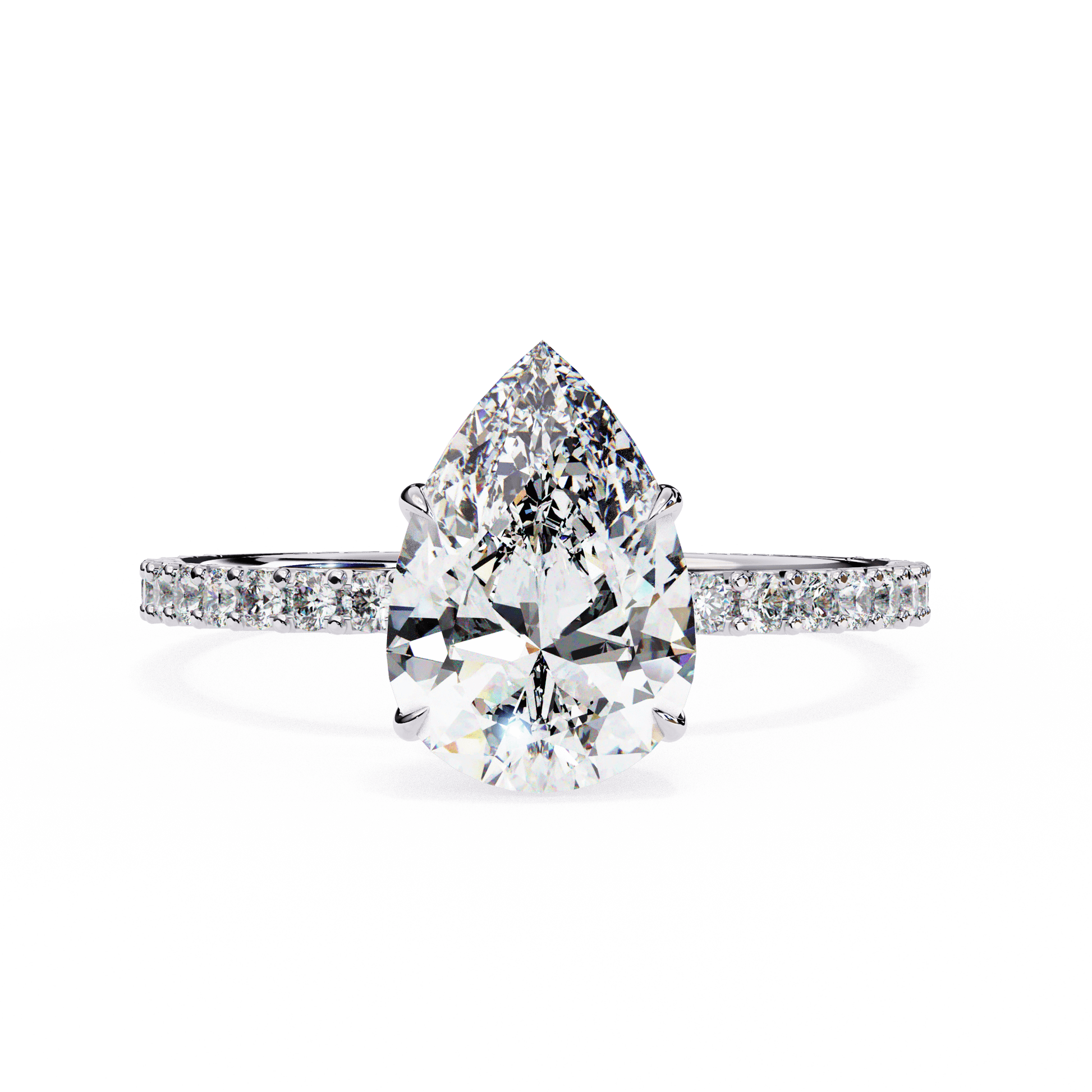 Blush — Pear cut lab grown and natural diamond engagement ring — hidden halo, halo, pavé band — 18k white gold and platinum — Carat House