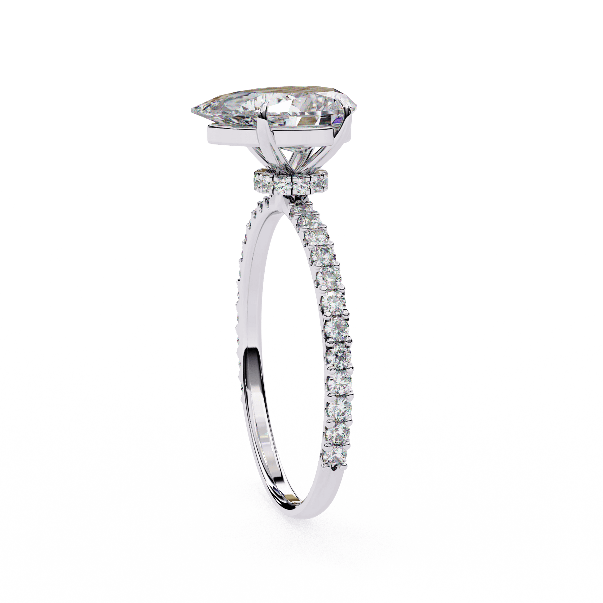 Blush — Pear cut lab grown and natural diamond engagement ring — hidden halo, halo, pavé band — Carat House