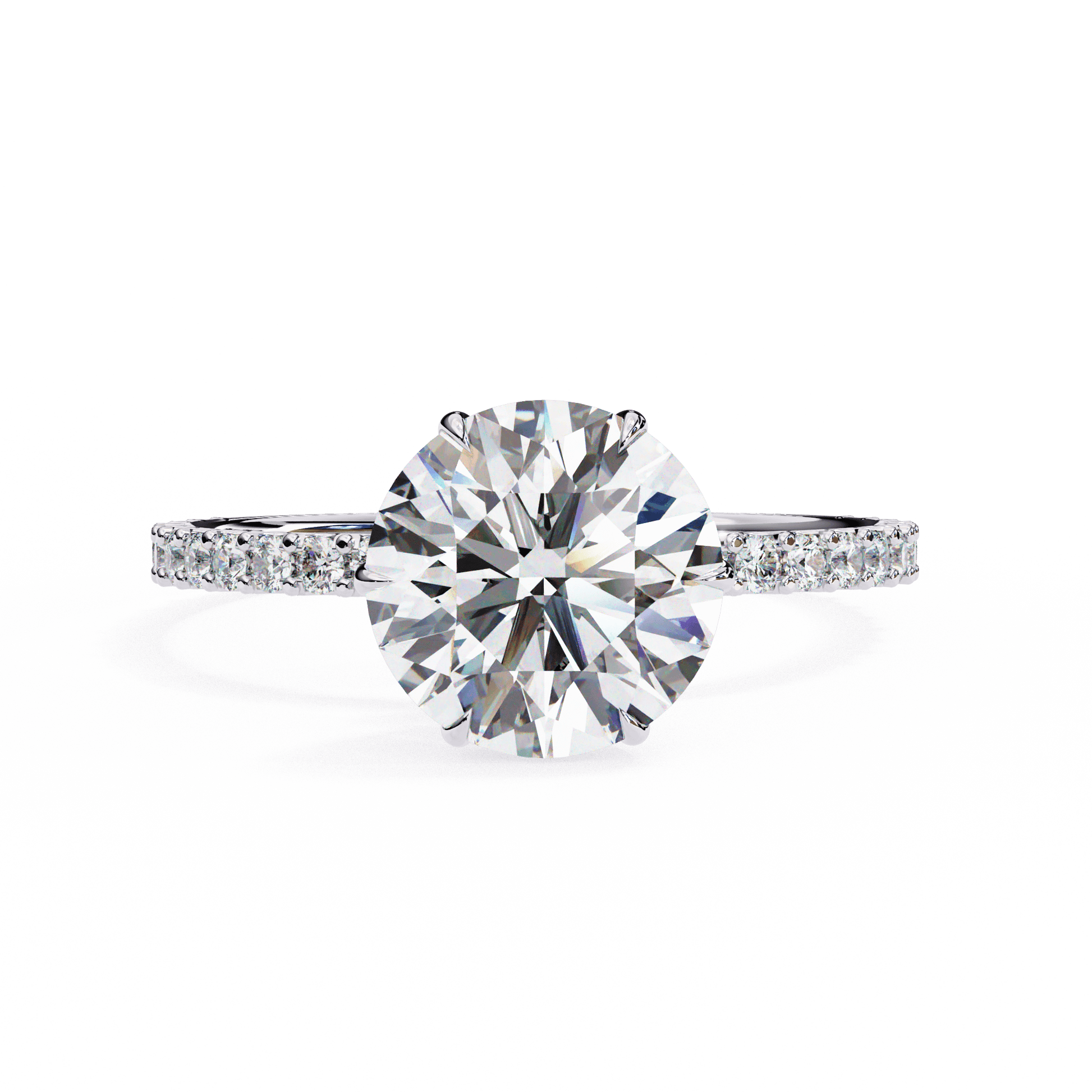 Ivanna — Round cut lab grown and natural diamond engagement ring — hidden halo, halo, pavé band — 18k white gold and platinum — Carat House