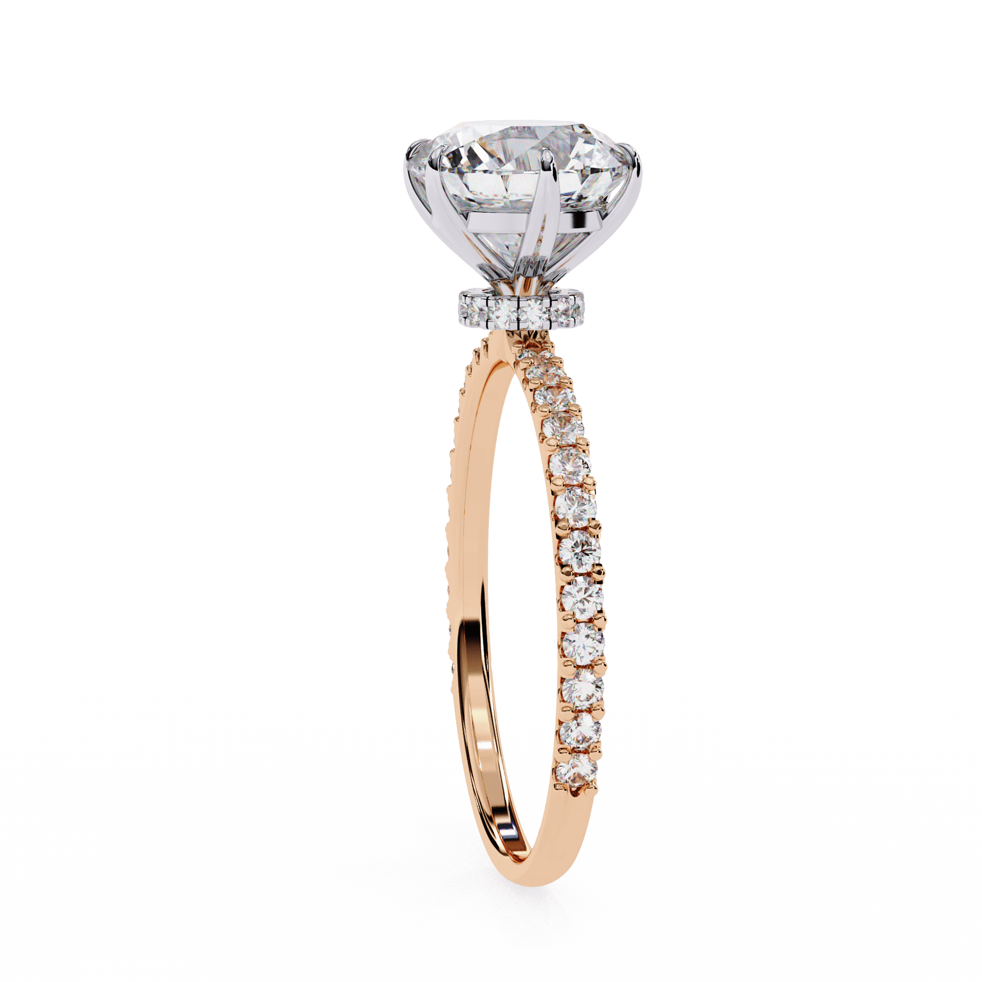Ivanna — Round cut lab grown and natural diamond engagement ring — hidden halo, halo, pavé band — Carat House