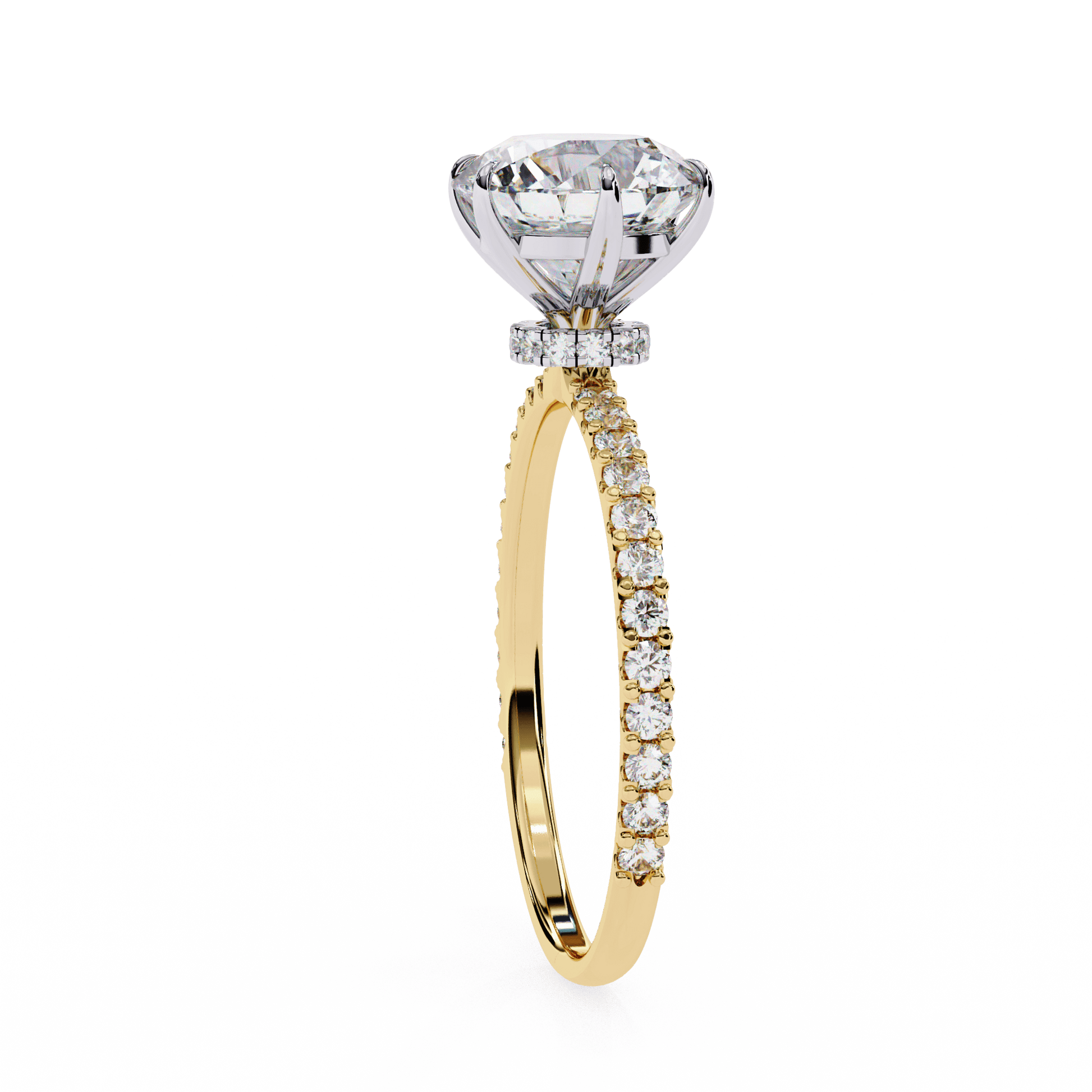 Ivanna — Round cut lab grown and natural diamond engagement ring — hidden halo, halo, pavé band — Carat House
