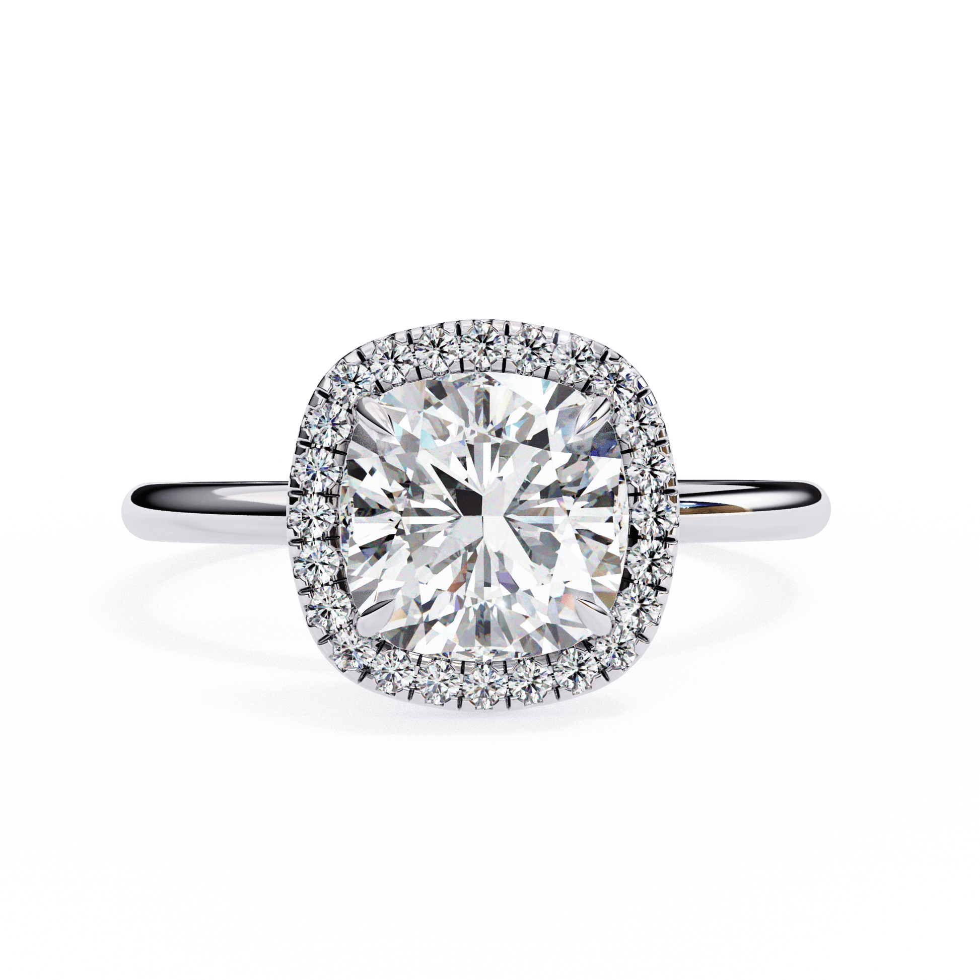 Daphne — Cushion cut lab grown and natural diamond engagement ring — halo — 18k white gold and platinum — Carat House