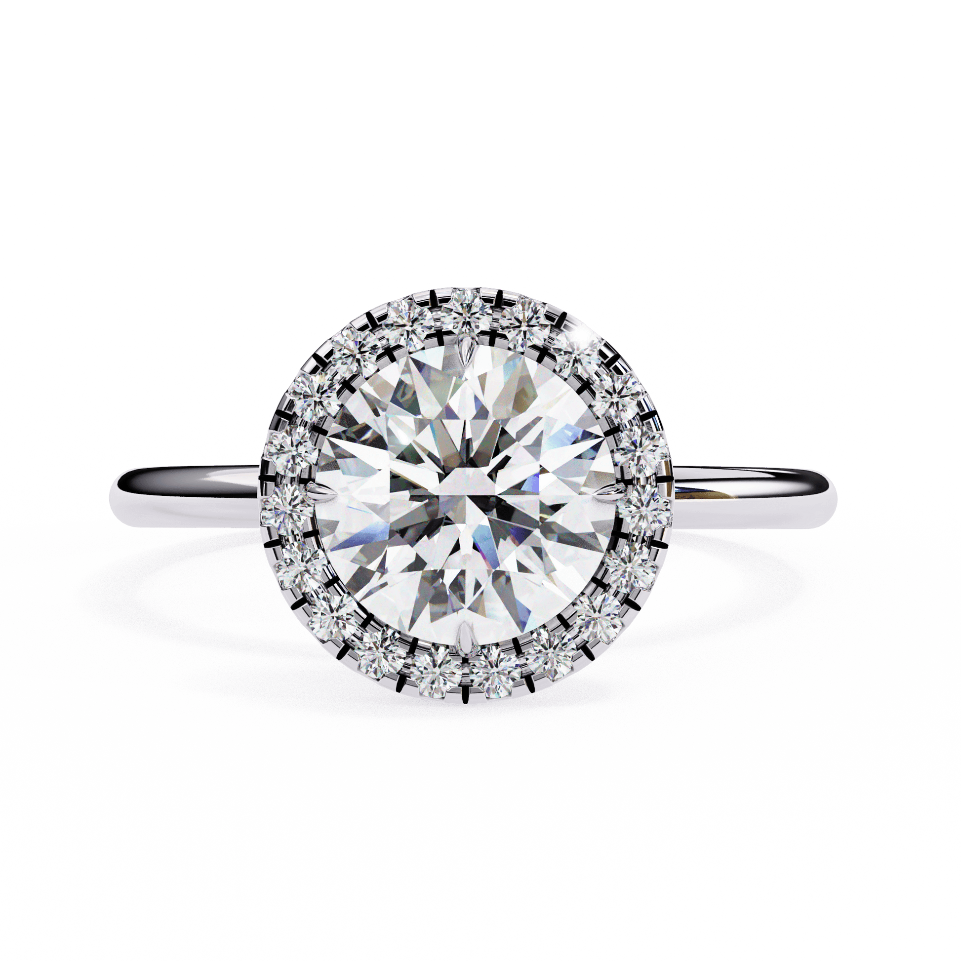 Sabine — Round cut lab grown and natural diamond engagement ring — halo — 18k white gold and platinum — Carat House