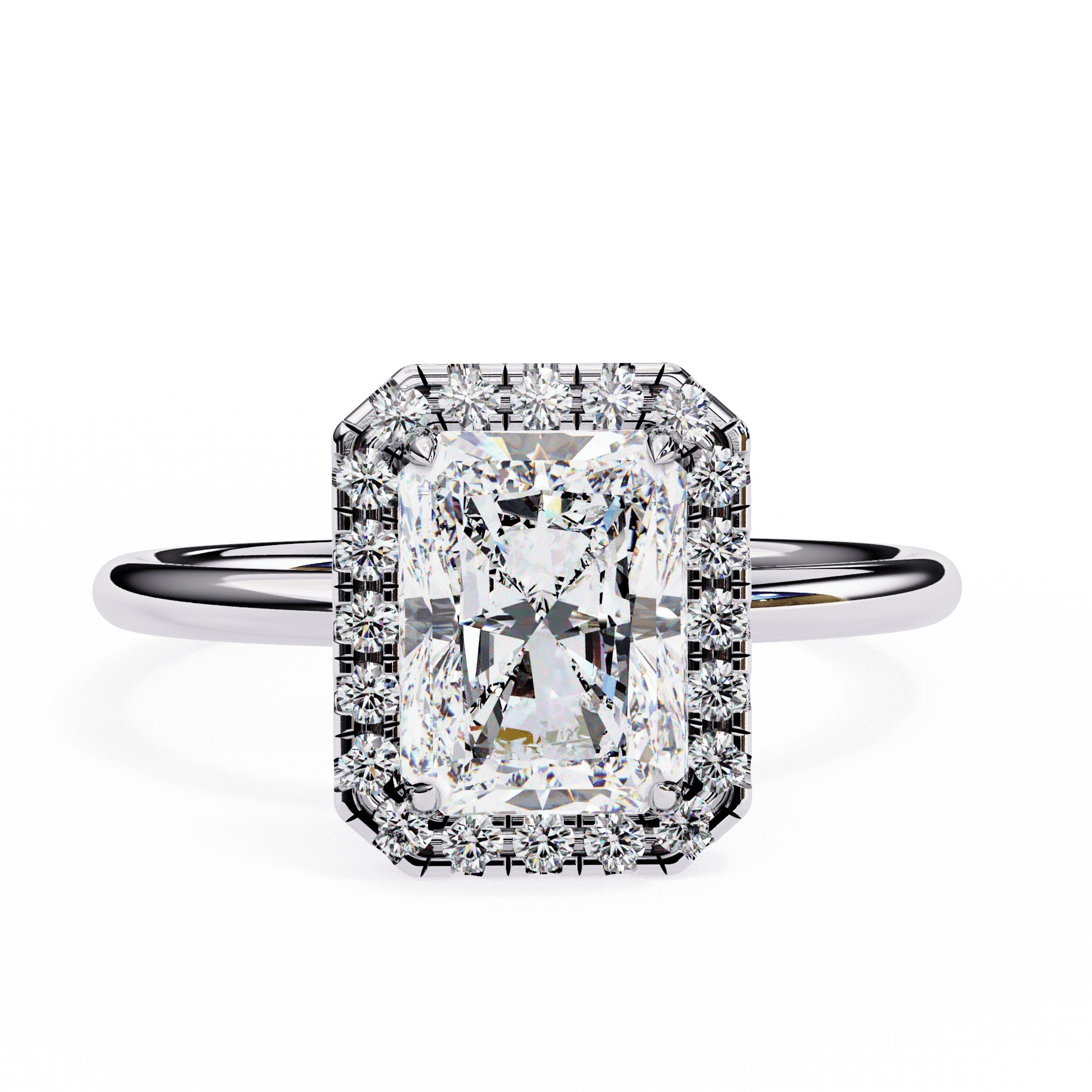 Valencia — Radiant cut lab grown and natural diamond engagement ring — halo — 18k white gold and platinum — Carat House