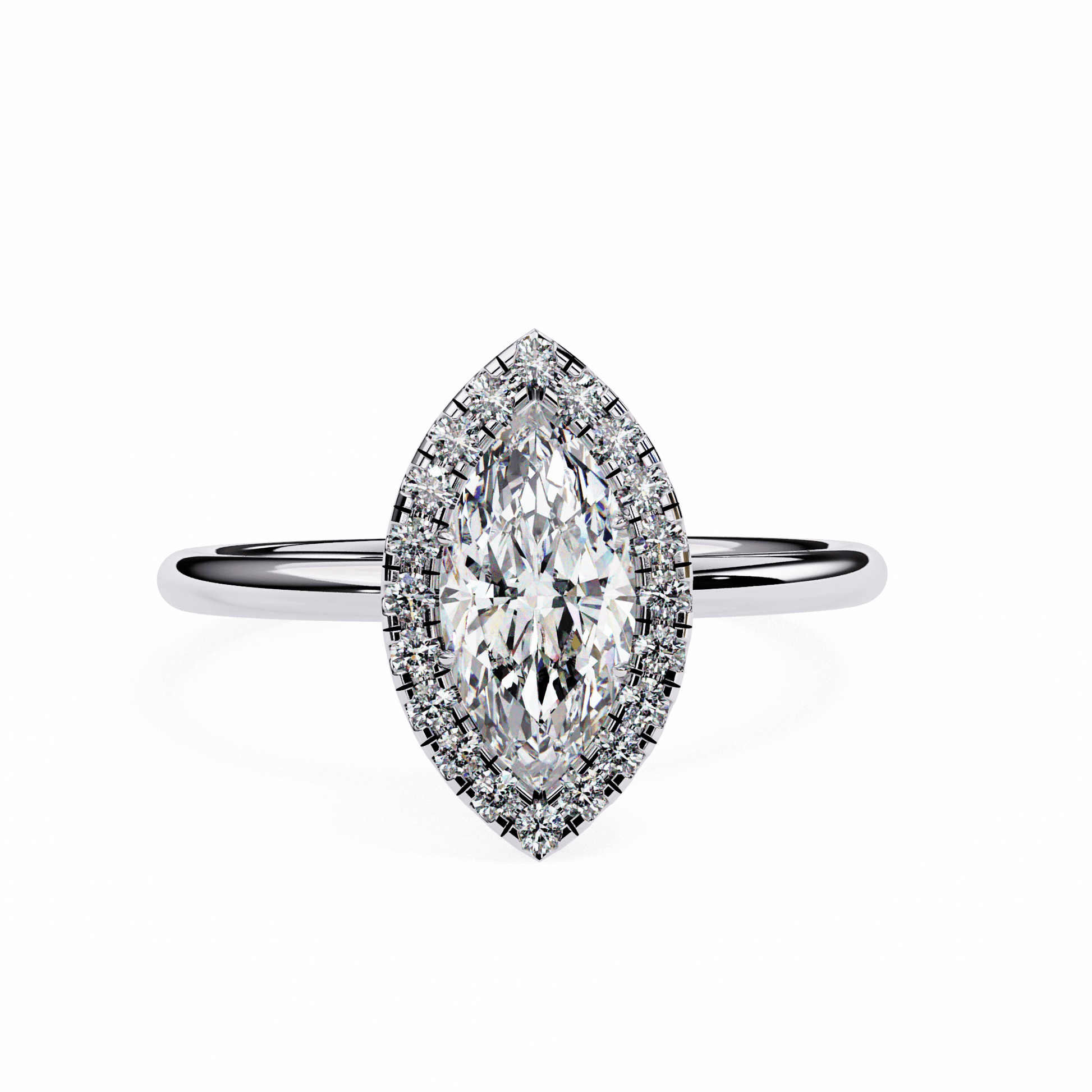 Thea — Marquise cut lab grown and natural diamond engagement ring — halo — 18k white gold and platinum — Carat House