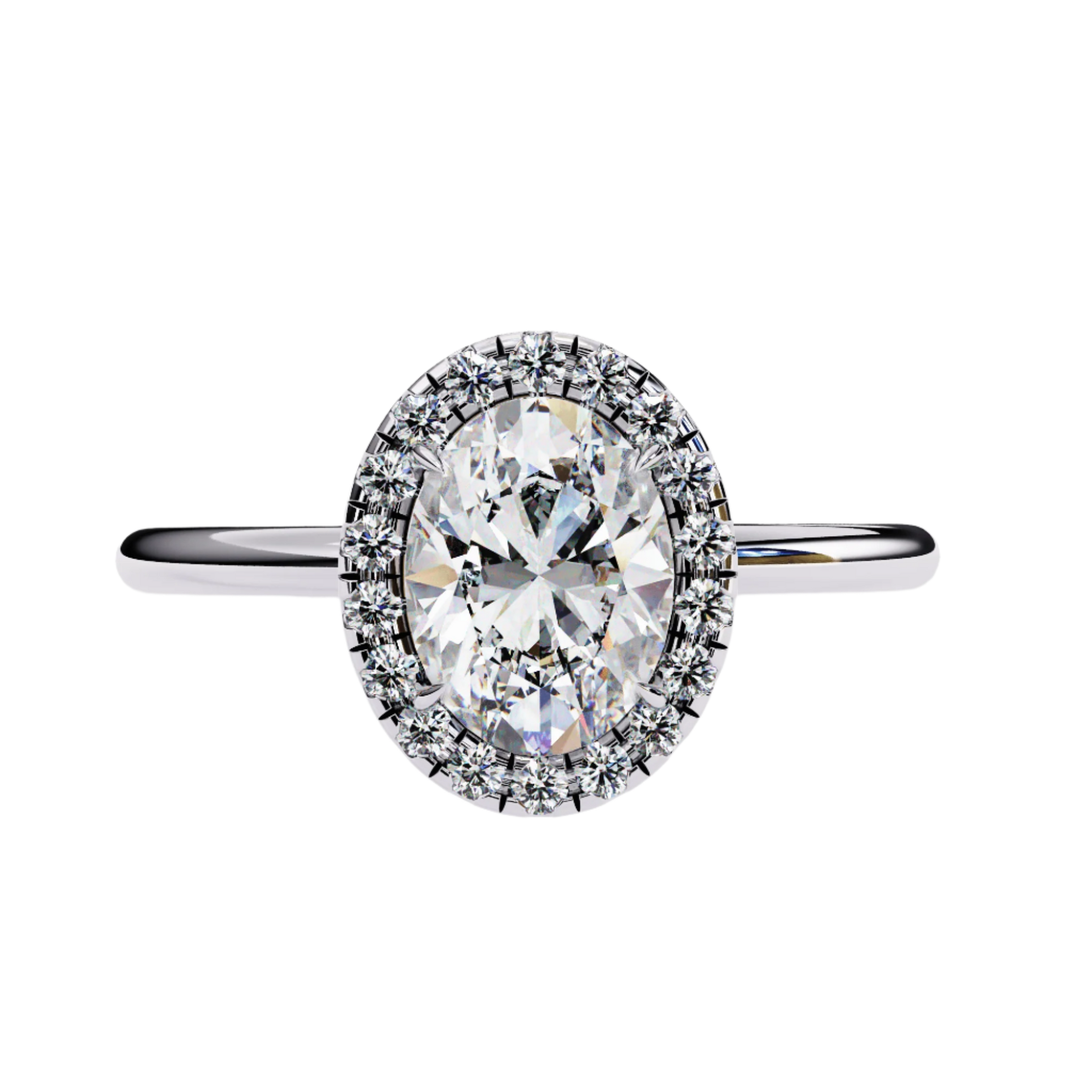 Evelina — Oval cut lab grown and natural diamond engagement ring — halo — 18k white gold and platinum — Carat House