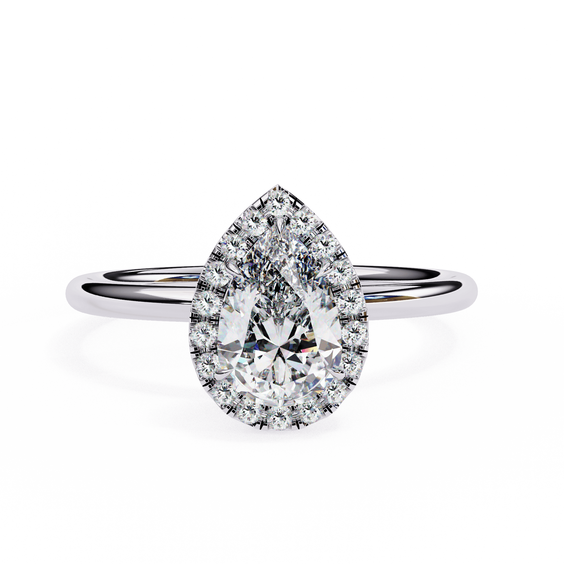 Anya — Pear cut lab grown and natural diamond engagement ring — halo — 18k white gold and platinum — Carat House