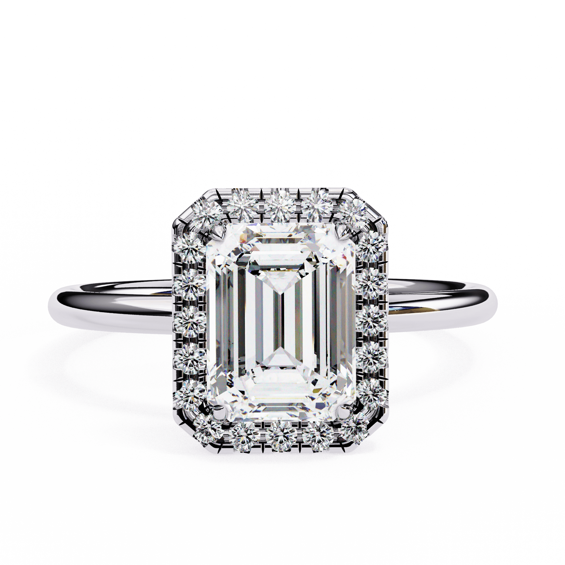 Faye — Emerald cut lab grown and natural diamond engagement ring — halo — 18k white gold and platinum — Carat House