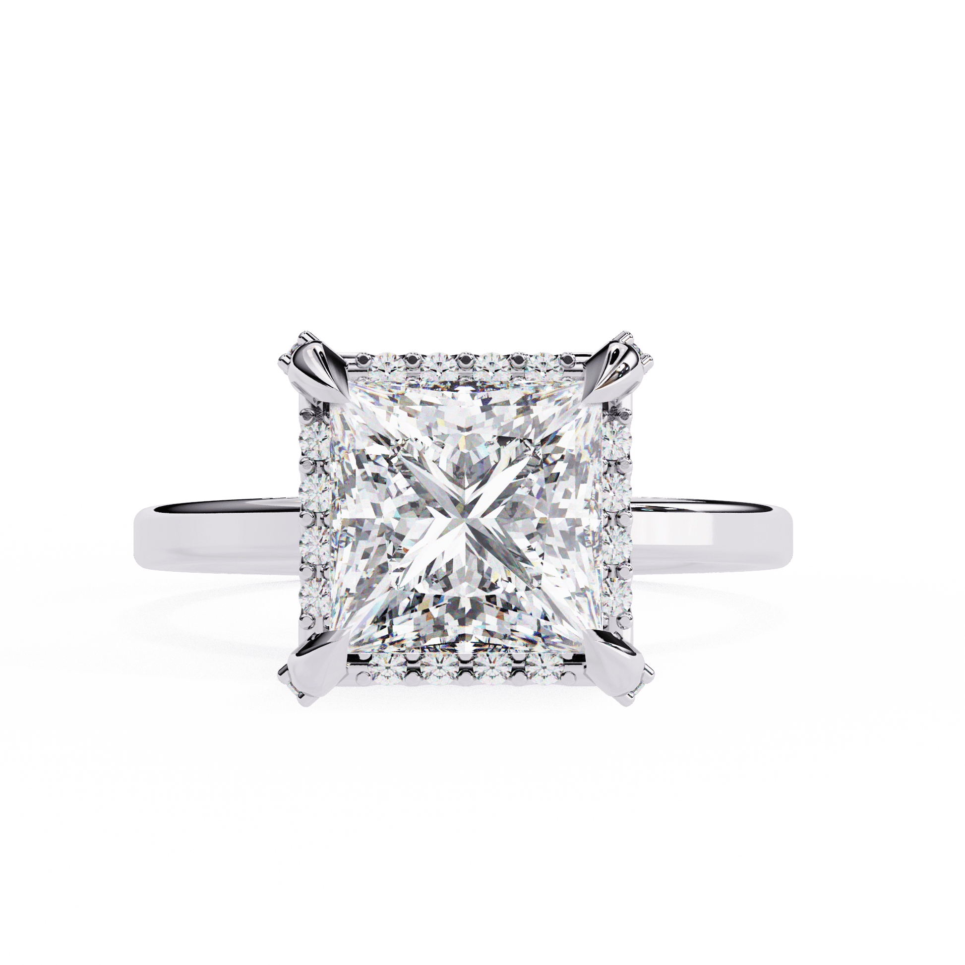 Lilith — Princess cut lab grown and natural diamond engagement ring — halo — 18k white gold and platinum — Carat House