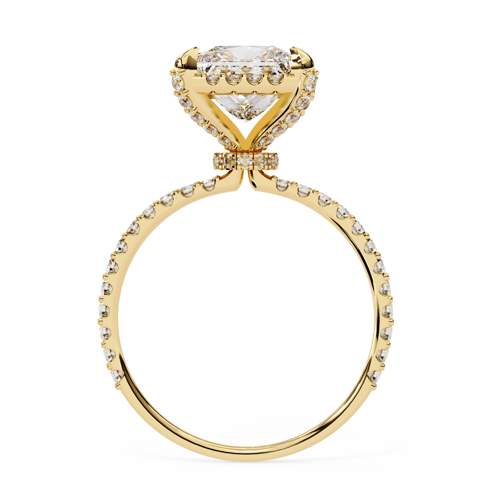 Synthia — Princess cut lab grown and natural diamond engagement ring — hidden halo, halo, pavé band — Carat House