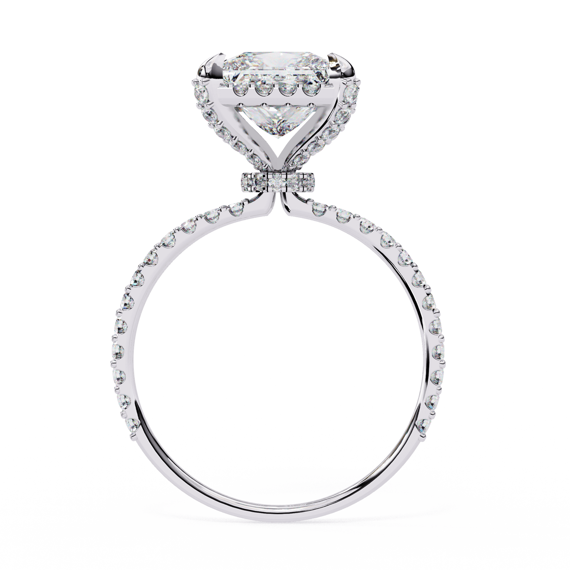Synthia — Princess cut lab grown and natural diamond engagement ring — hidden halo, halo, pavé band — Carat House