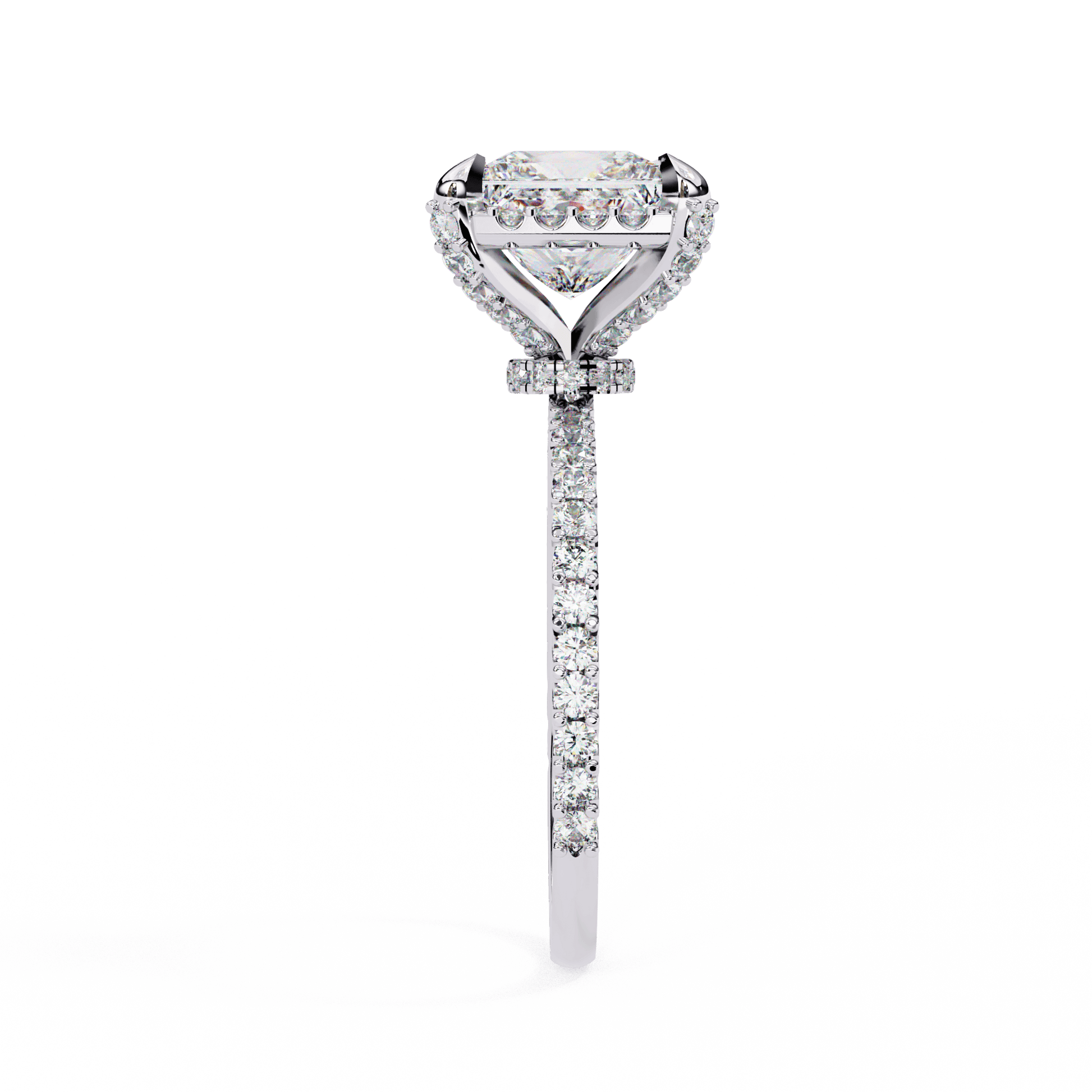 Synthia — Princess cut lab grown and natural diamond engagement ring — hidden halo, halo, pavé band — Carat House