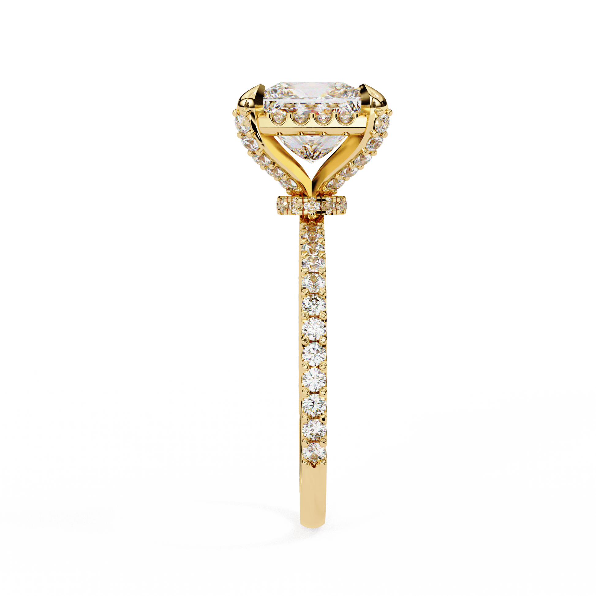 Synthia — Princess cut lab grown and natural diamond engagement ring — hidden halo, halo, pavé band — Carat House