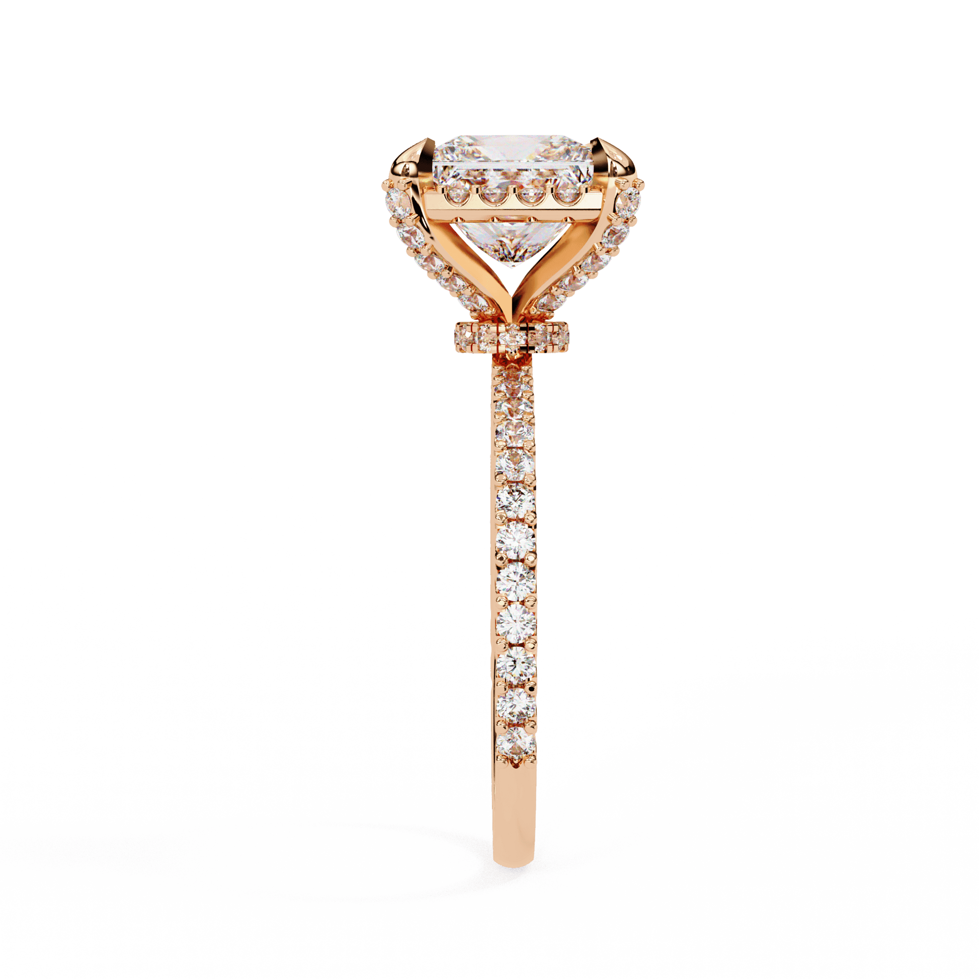 Synthia — Princess cut lab grown and natural diamond engagement ring — hidden halo, halo, pavé band — Carat House
