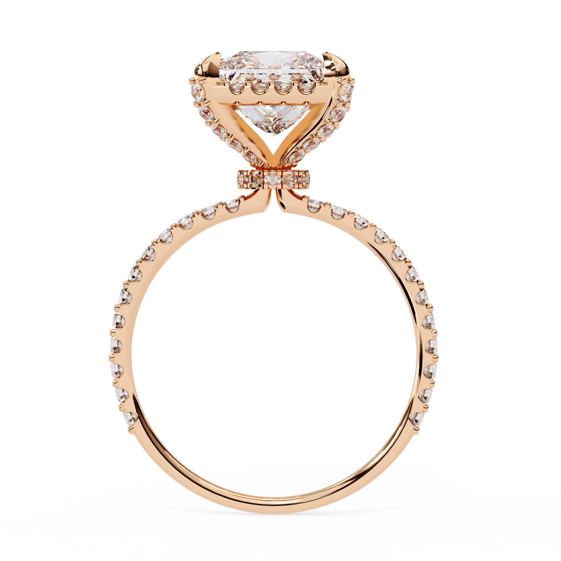 Synthia — Princess cut lab grown and natural diamond engagement ring — hidden halo, halo, pavé band — Carat House
