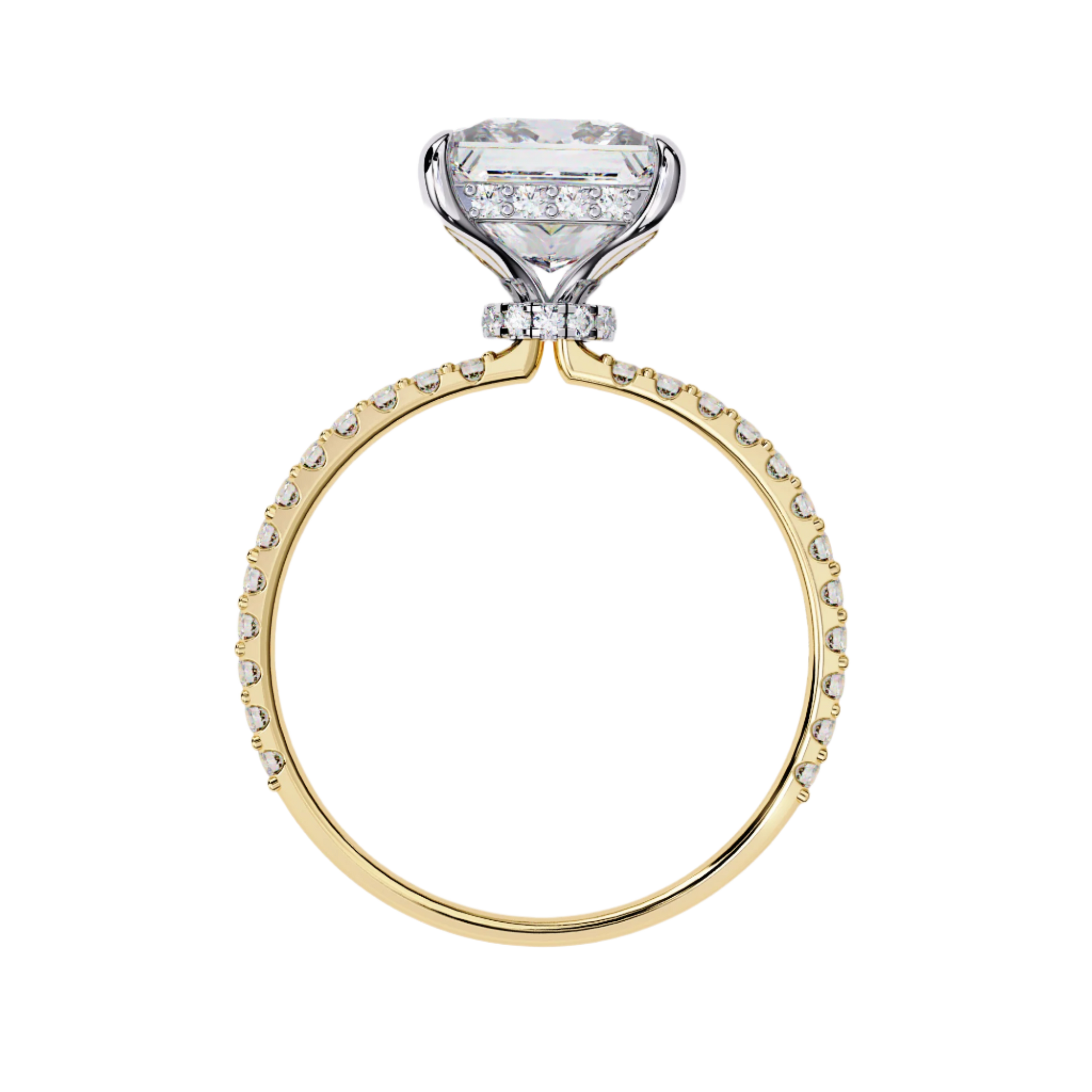 Helena — Princess cut lab grown and natural diamond engagement ring — hidden halo, halo, pavé band — Carat House