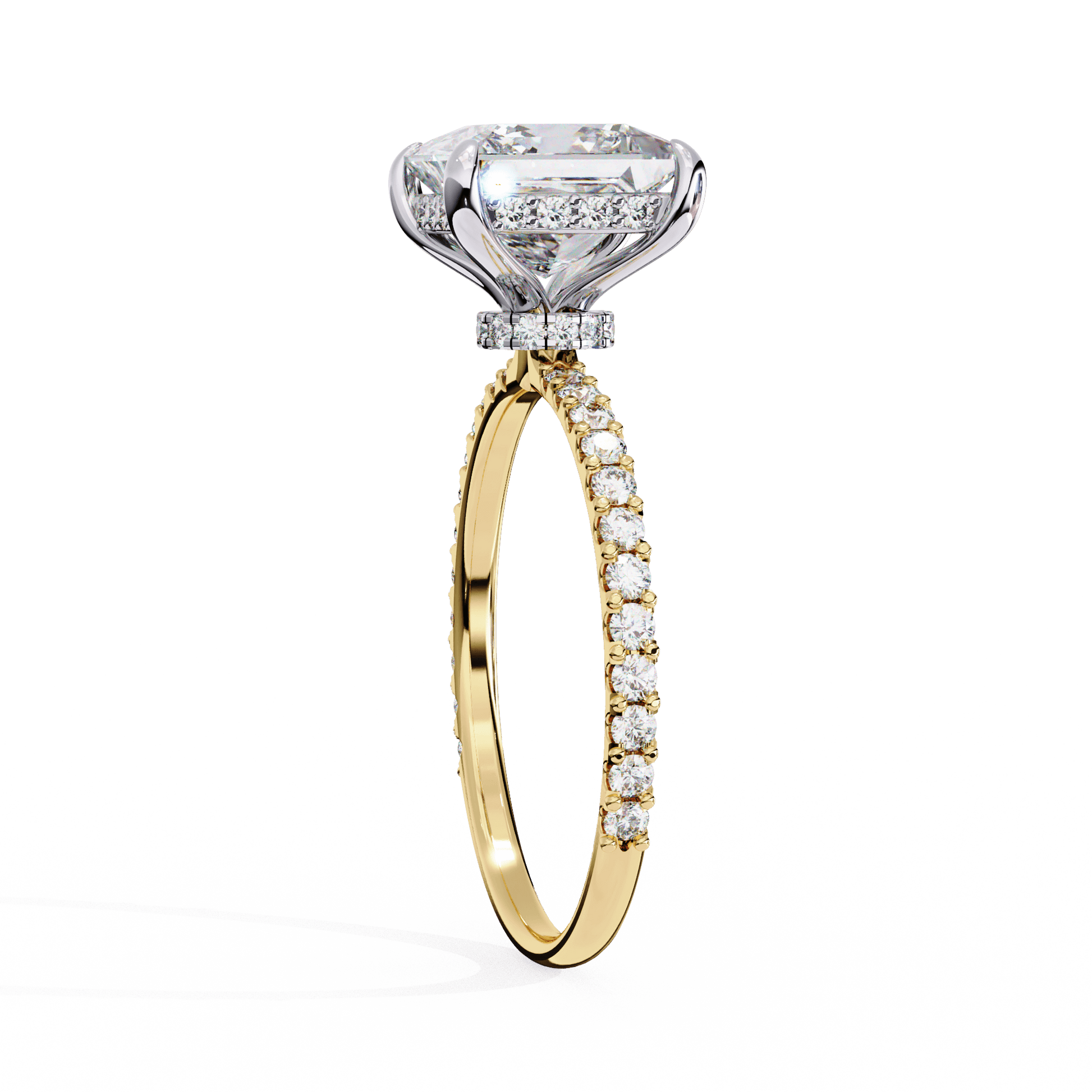 Helena — Princess cut lab grown and natural diamond engagement ring — hidden halo, halo, pavé band — Carat House
