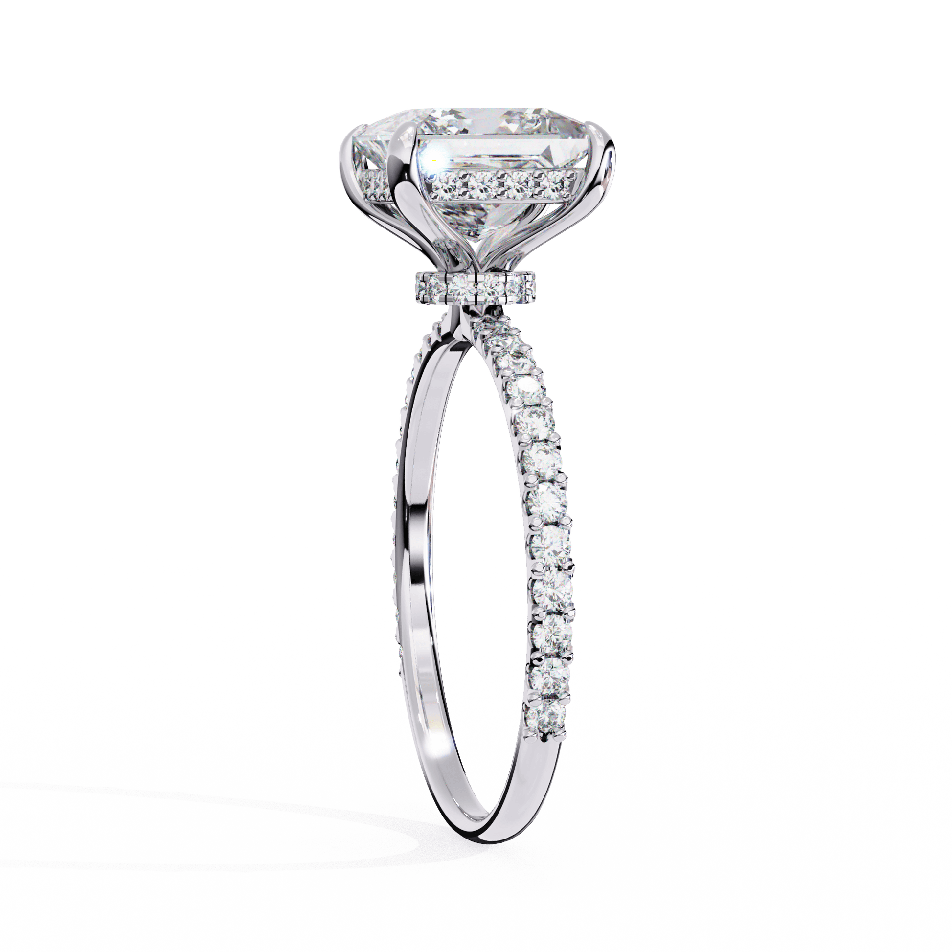 Helena — Princess cut lab grown and natural diamond engagement ring — hidden halo, halo, pavé band — Carat House