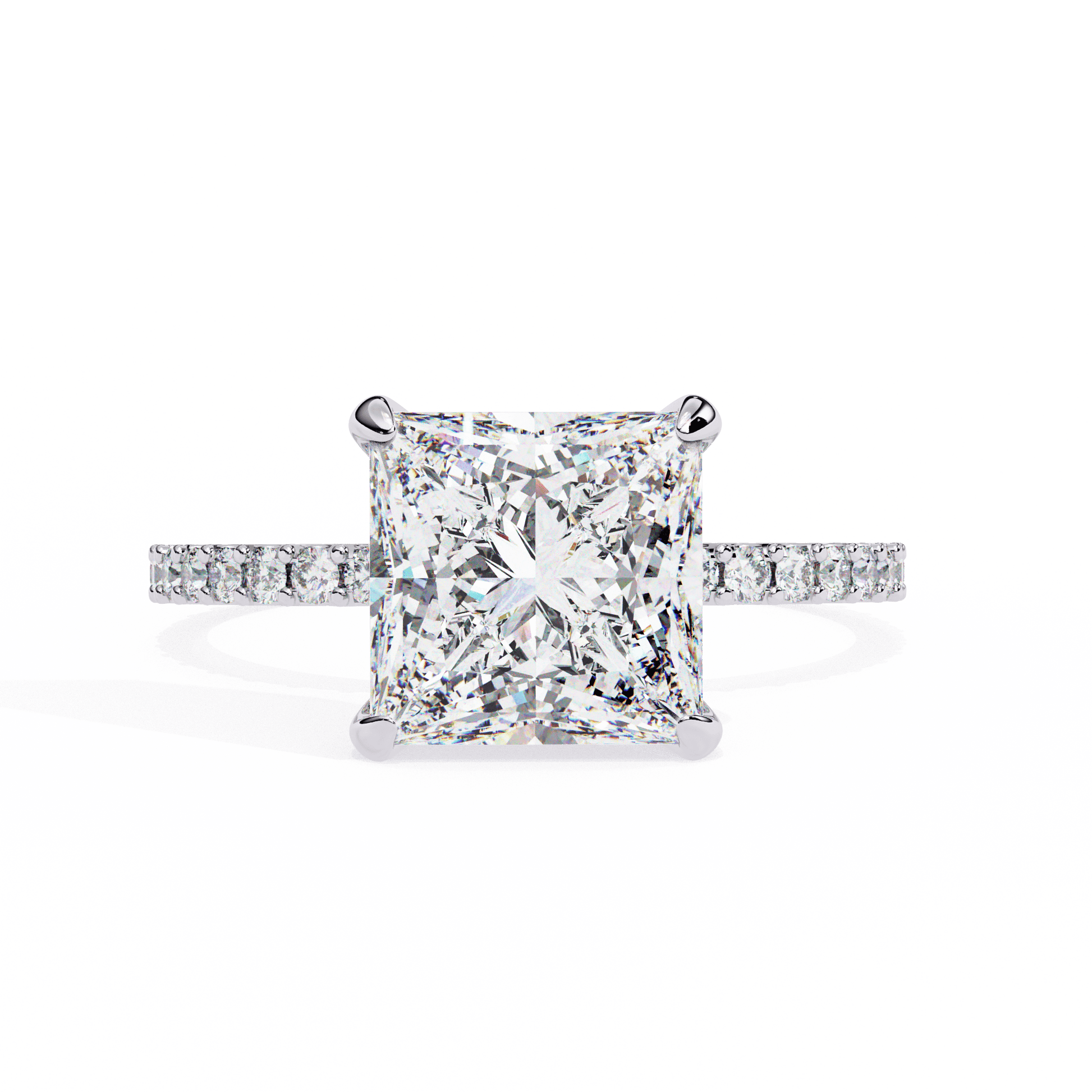 Helena — Princess cut lab grown and natural diamond engagement ring — hidden halo, halo, pavé band — 18k white gold and platinum — Carat House