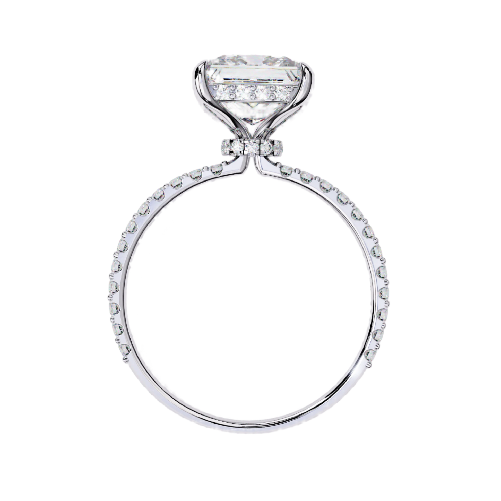 Helena — Princess cut lab grown and natural diamond engagement ring — hidden halo, halo, pavé band — Carat House