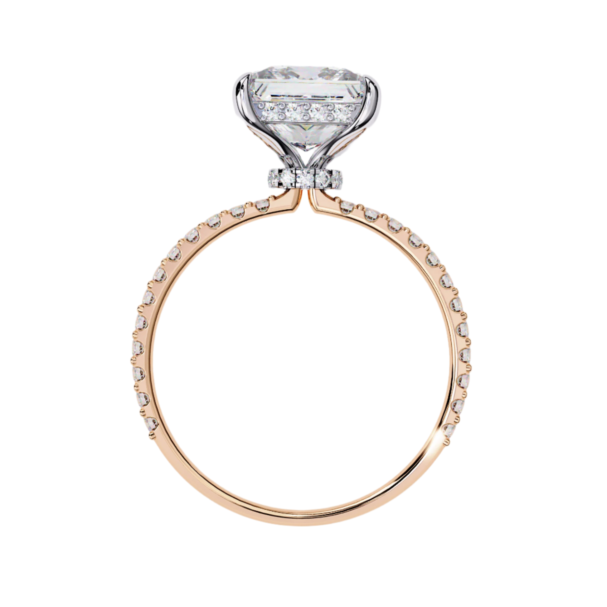 Helena — Princess cut lab grown and natural diamond engagement ring — hidden halo, halo, pavé band — Carat House