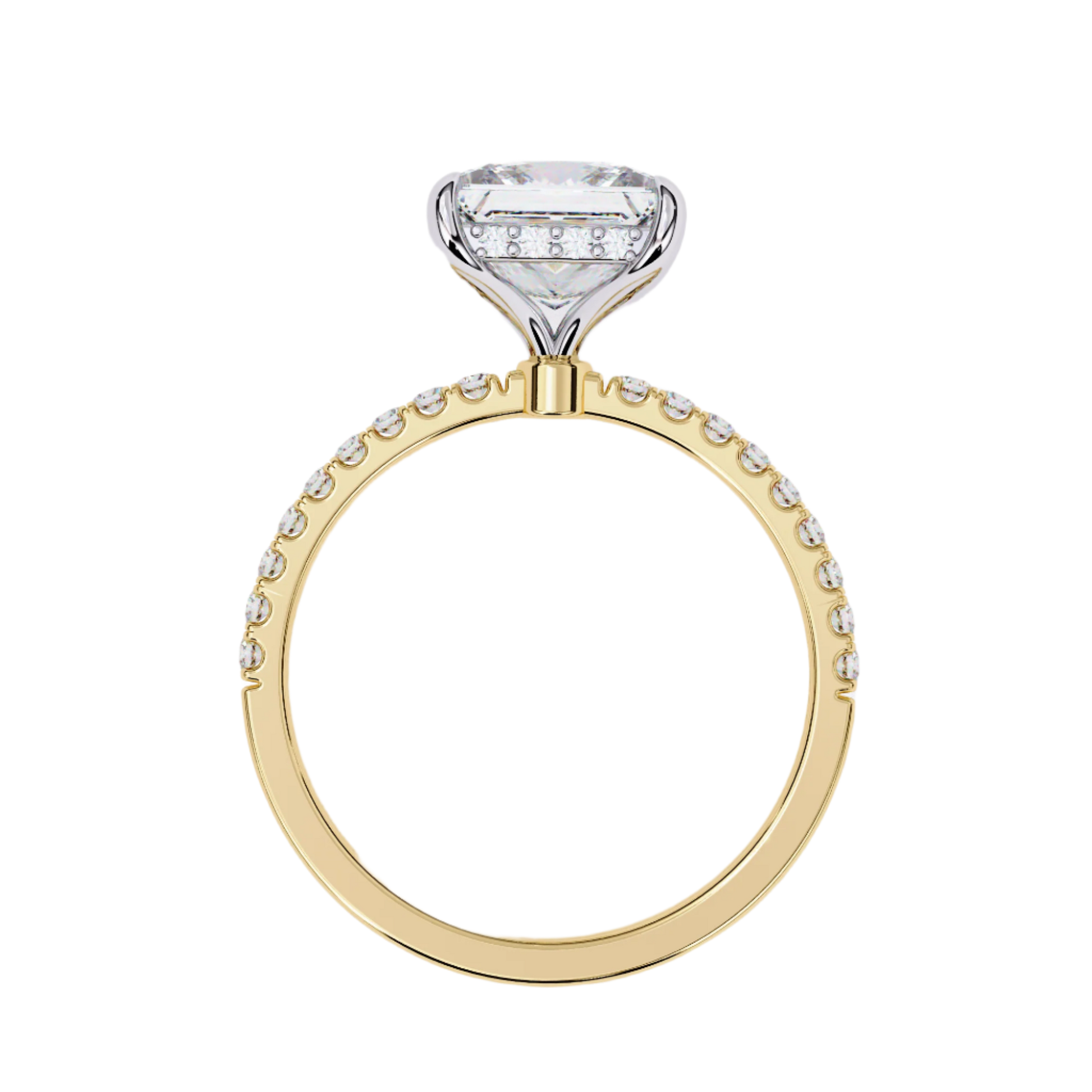 Cleo — Princess cut lab grown and natural diamond engagement ring — hidden halo, halo, pavé band — Carat House