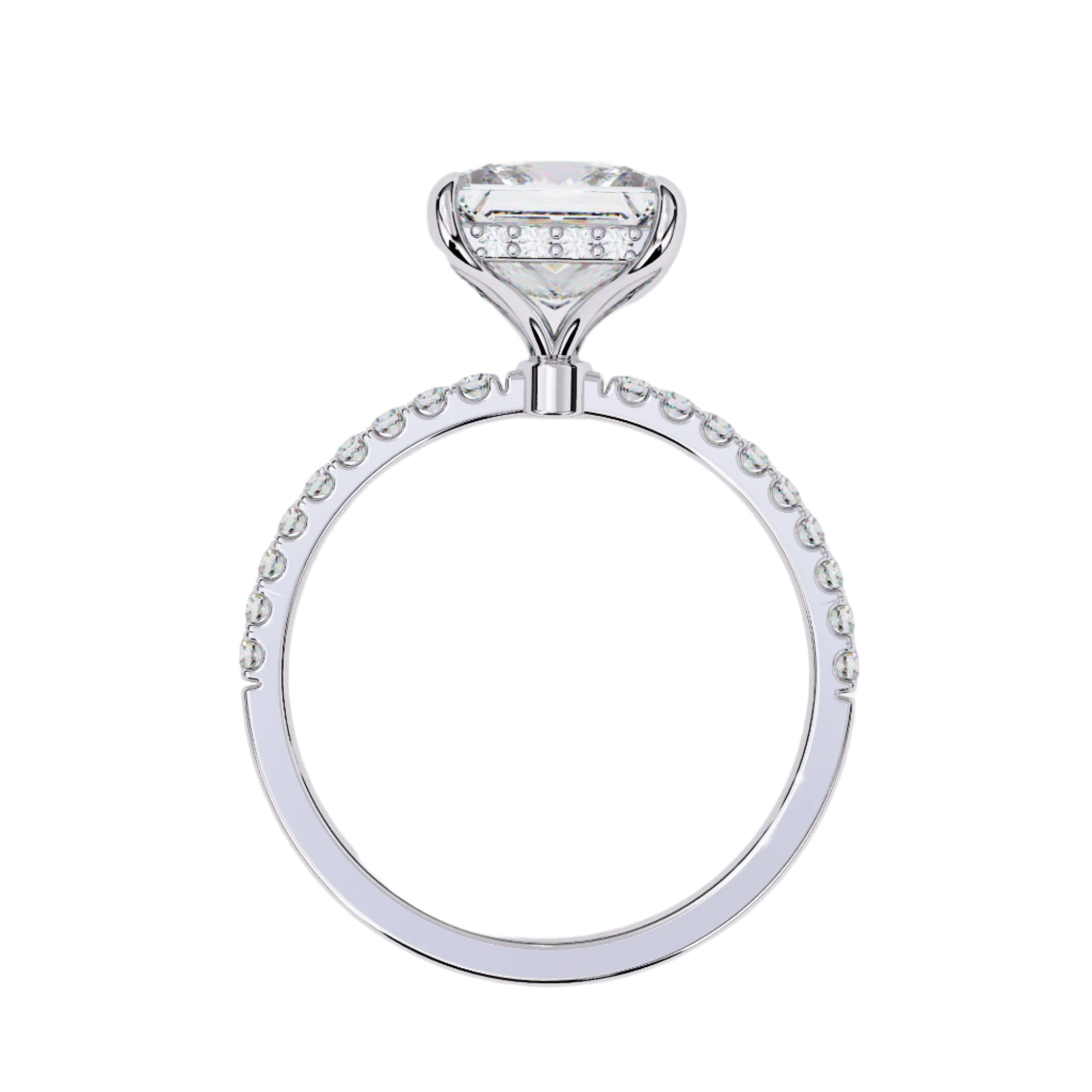 Cleo — Princess cut lab grown and natural diamond engagement ring — hidden halo, halo, pavé band — Carat House