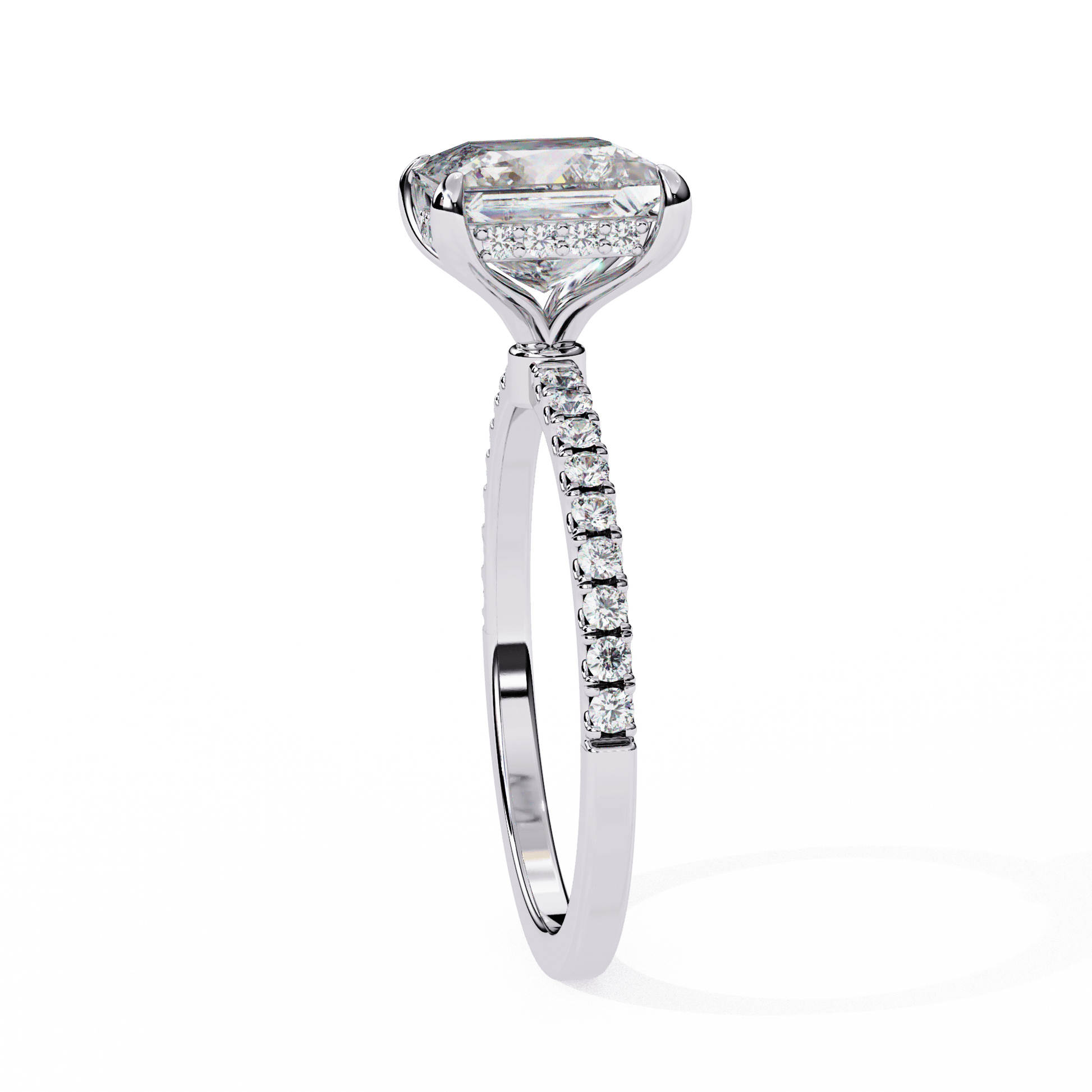 Cleo — Princess cut lab grown and natural diamond engagement ring — hidden halo, halo, pavé band — Carat House