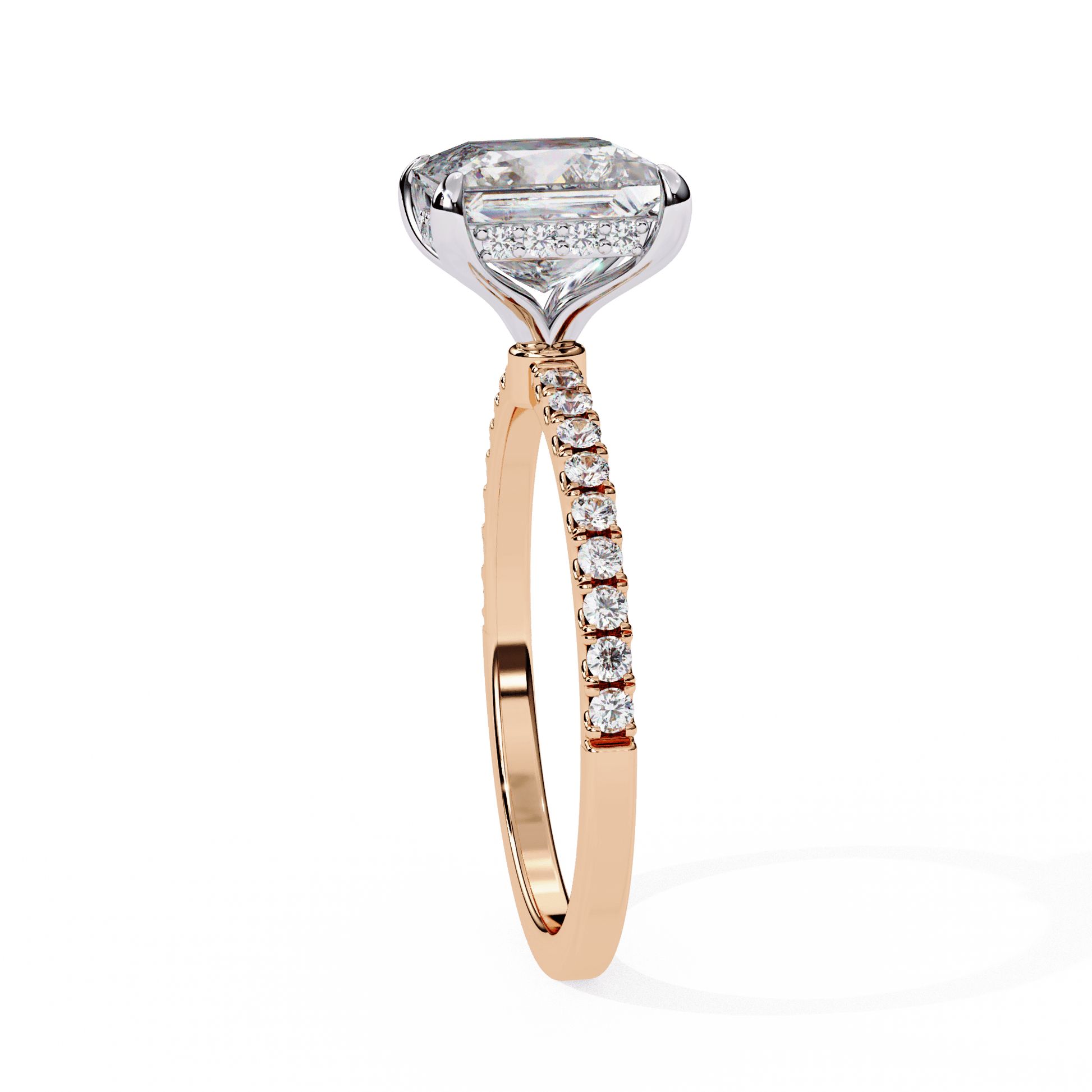 Cleo — Princess cut lab grown and natural diamond engagement ring — hidden halo, halo, pavé band — Carat House