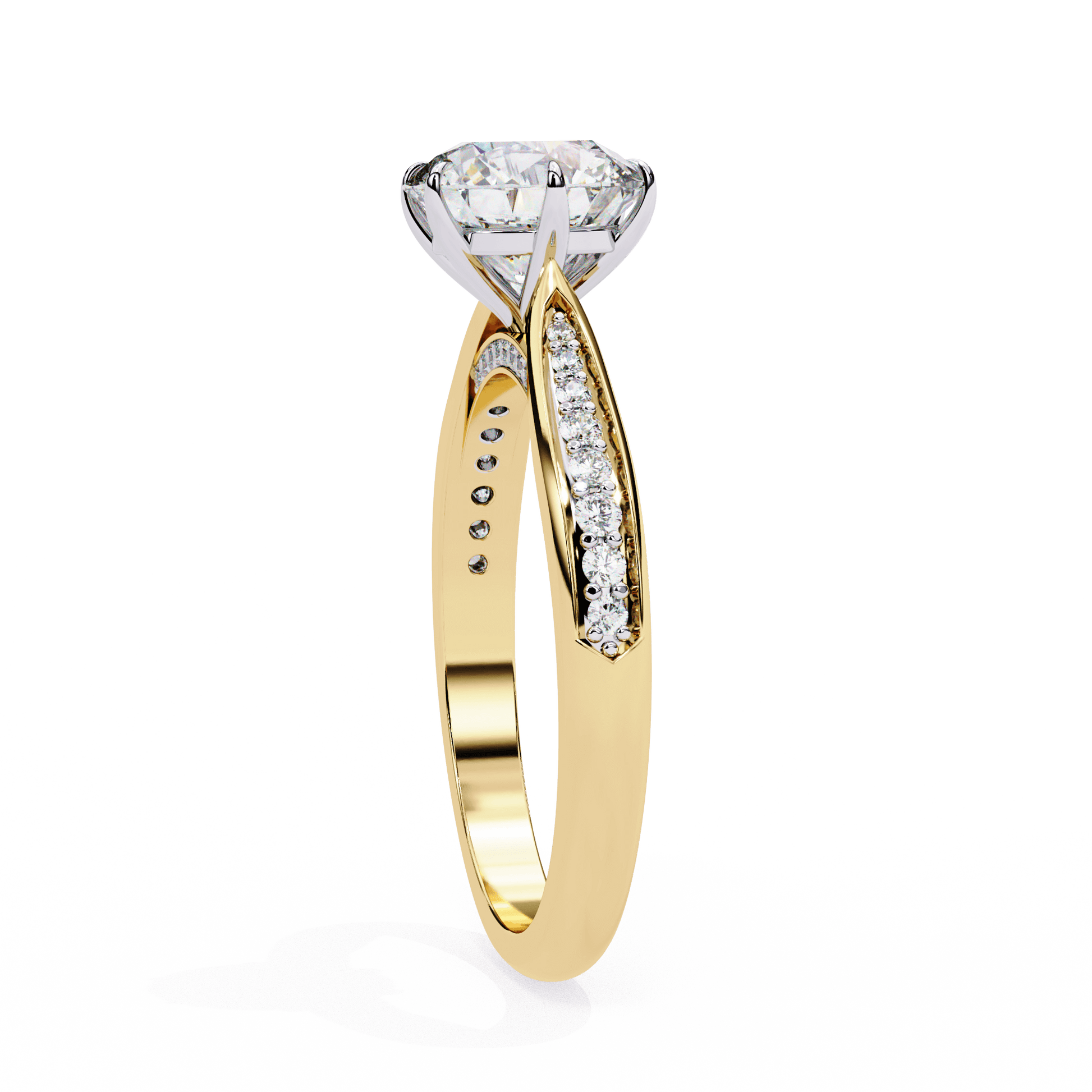 Rhiannon — Round cut lab grown and natural diamond engagement ring — cathedral, pavé band — Carat House