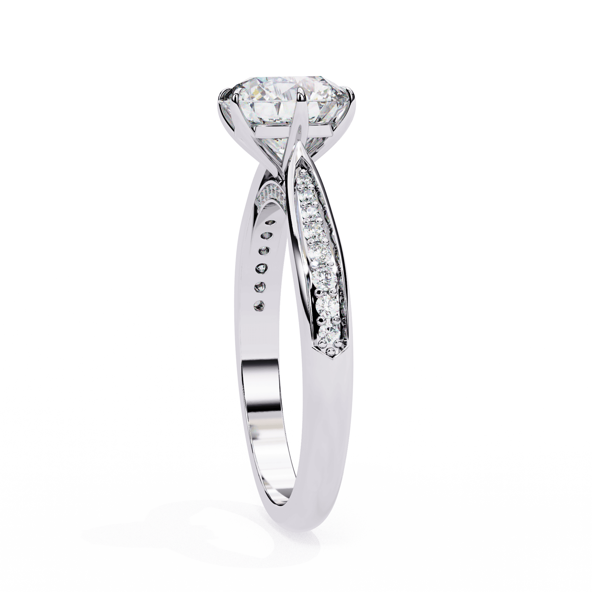 Rhiannon — Round cut lab grown and natural diamond engagement ring — cathedral, pavé band — Carat House