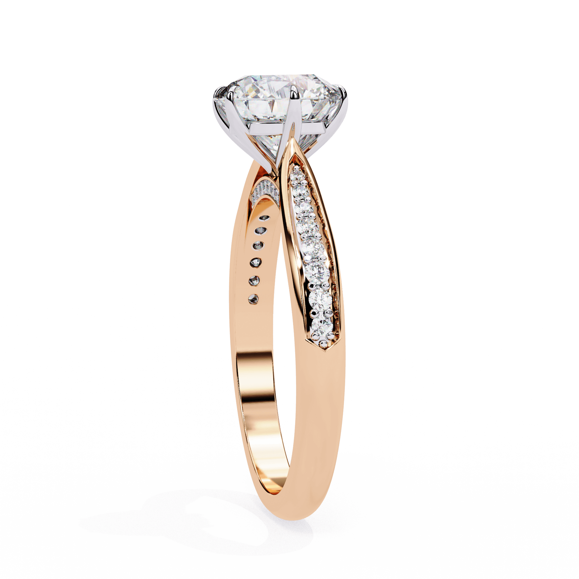 Rhiannon — Round cut lab grown and natural diamond engagement ring — cathedral, pavé band — Carat House