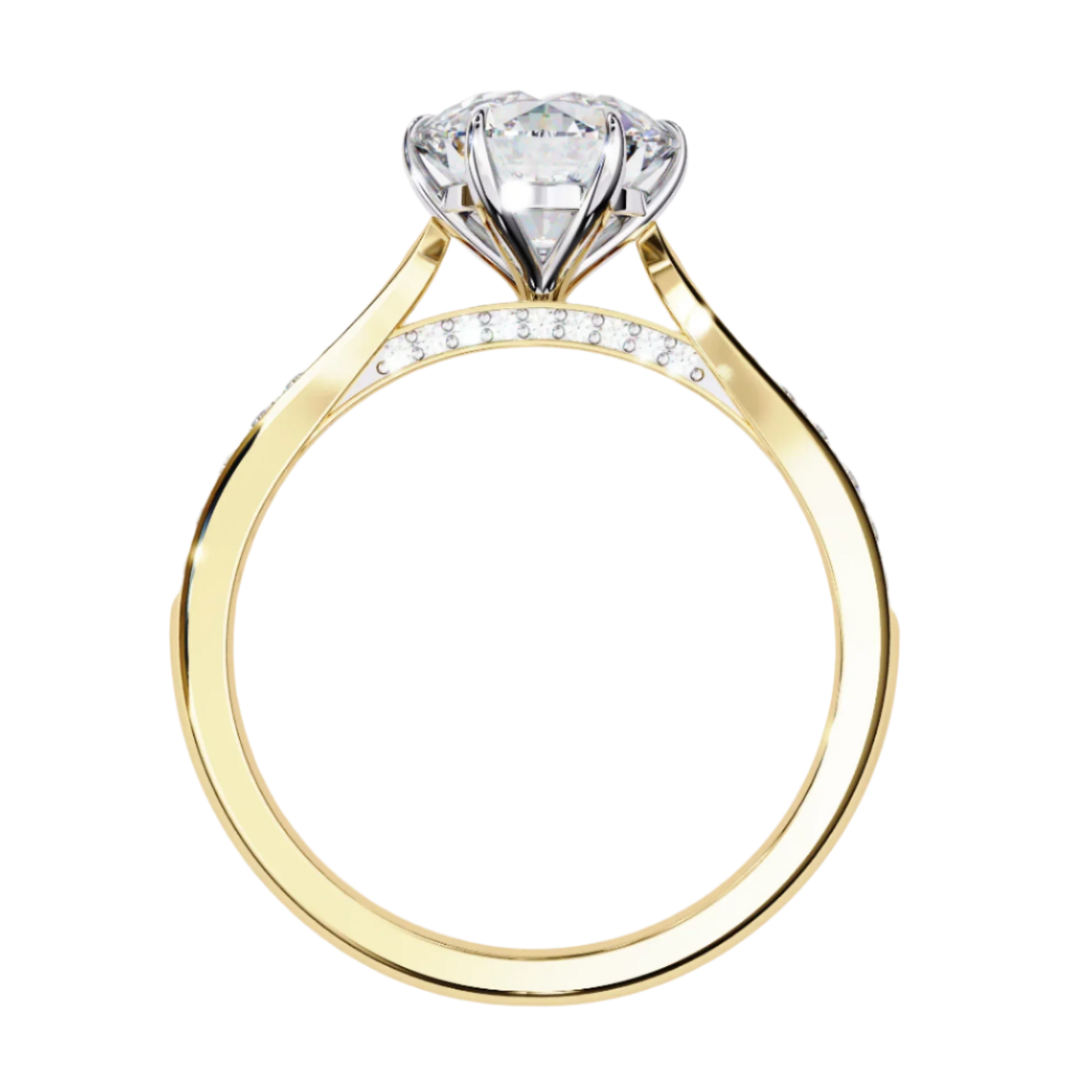 Rhiannon — Round cut lab grown and natural diamond engagement ring — cathedral, pavé band — Carat House