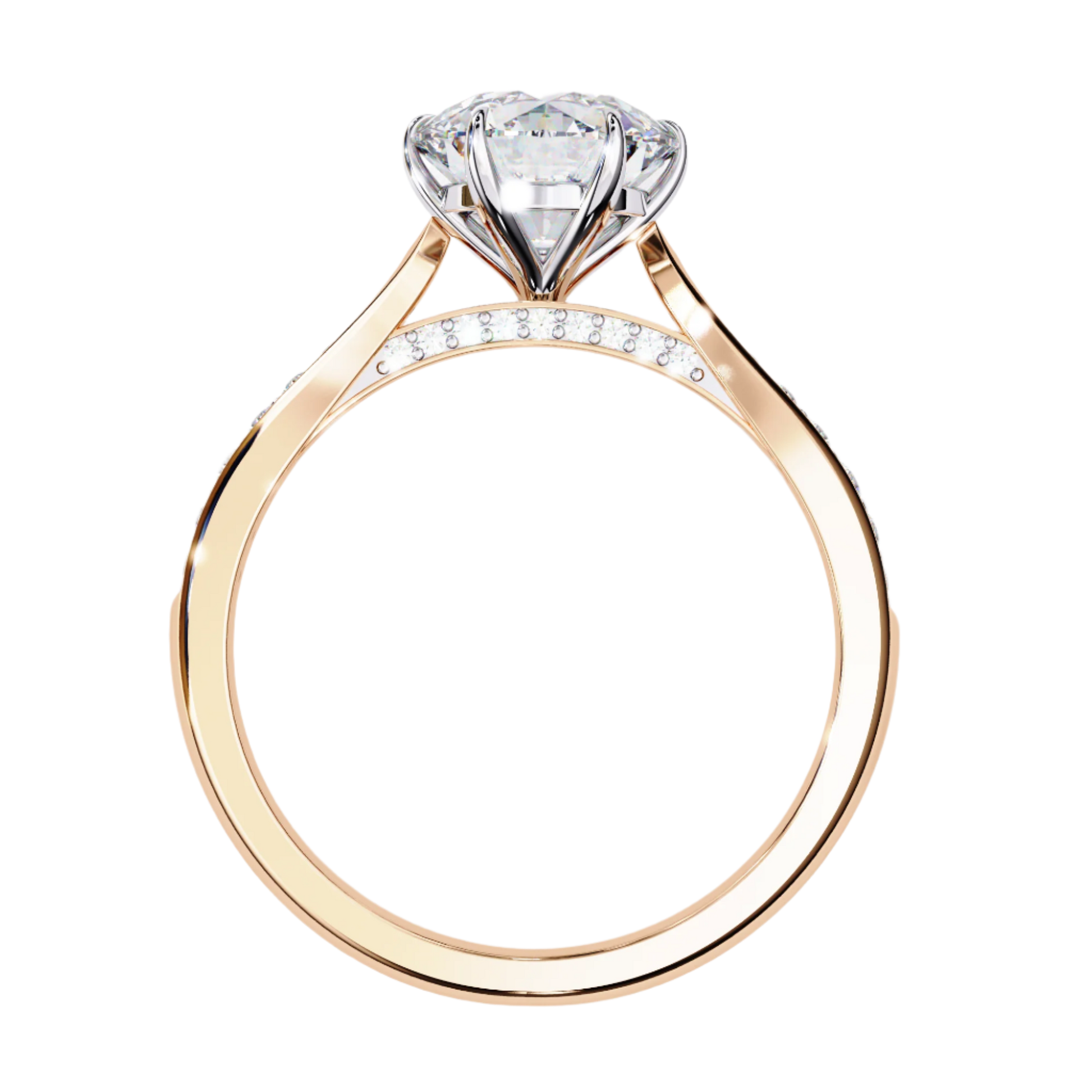 Rhiannon — Round cut lab grown and natural diamond engagement ring — cathedral, pavé band — Carat House