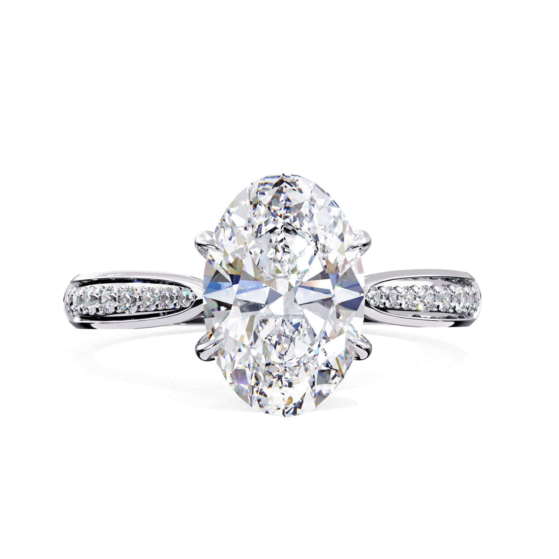 Odessa — Oval cut lab grown and natural diamond engagement ring — cathedral, pavé band — 18k white gold and platinum — Carat House