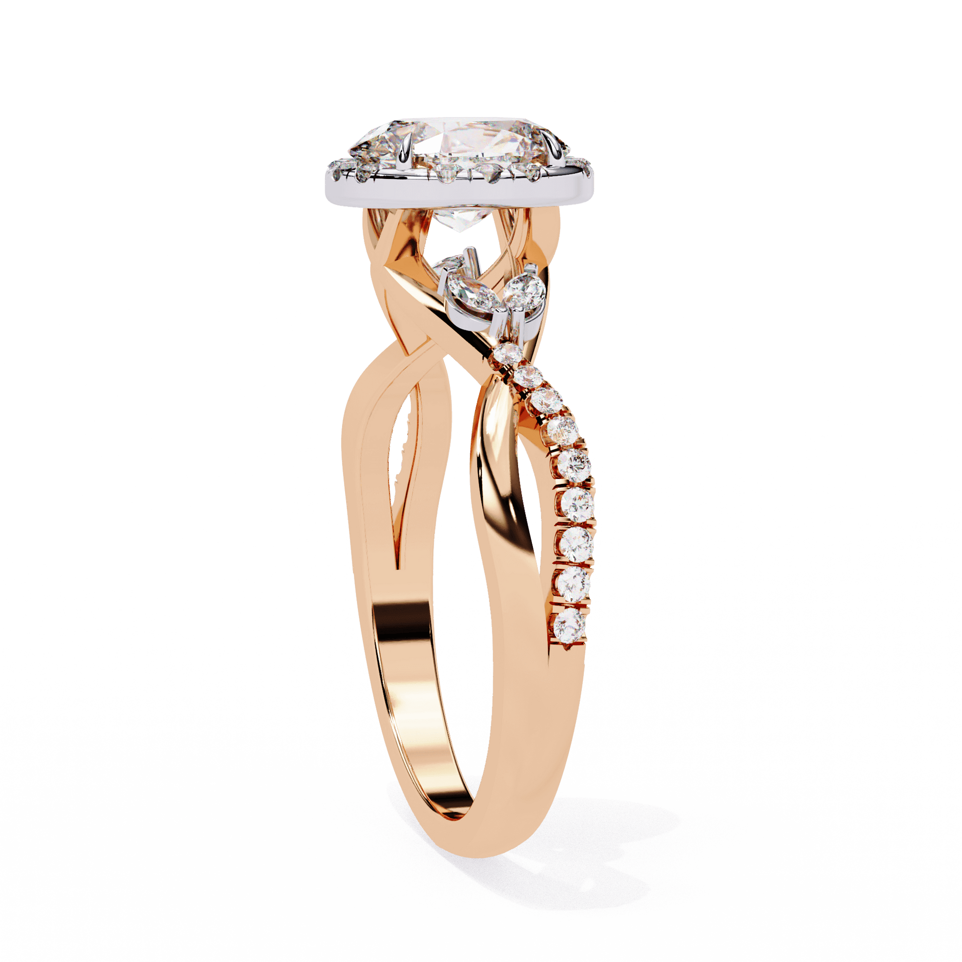 Ivy — Oval cut lab grown and natural diamond engagement ring — halo, split shank — Carat House