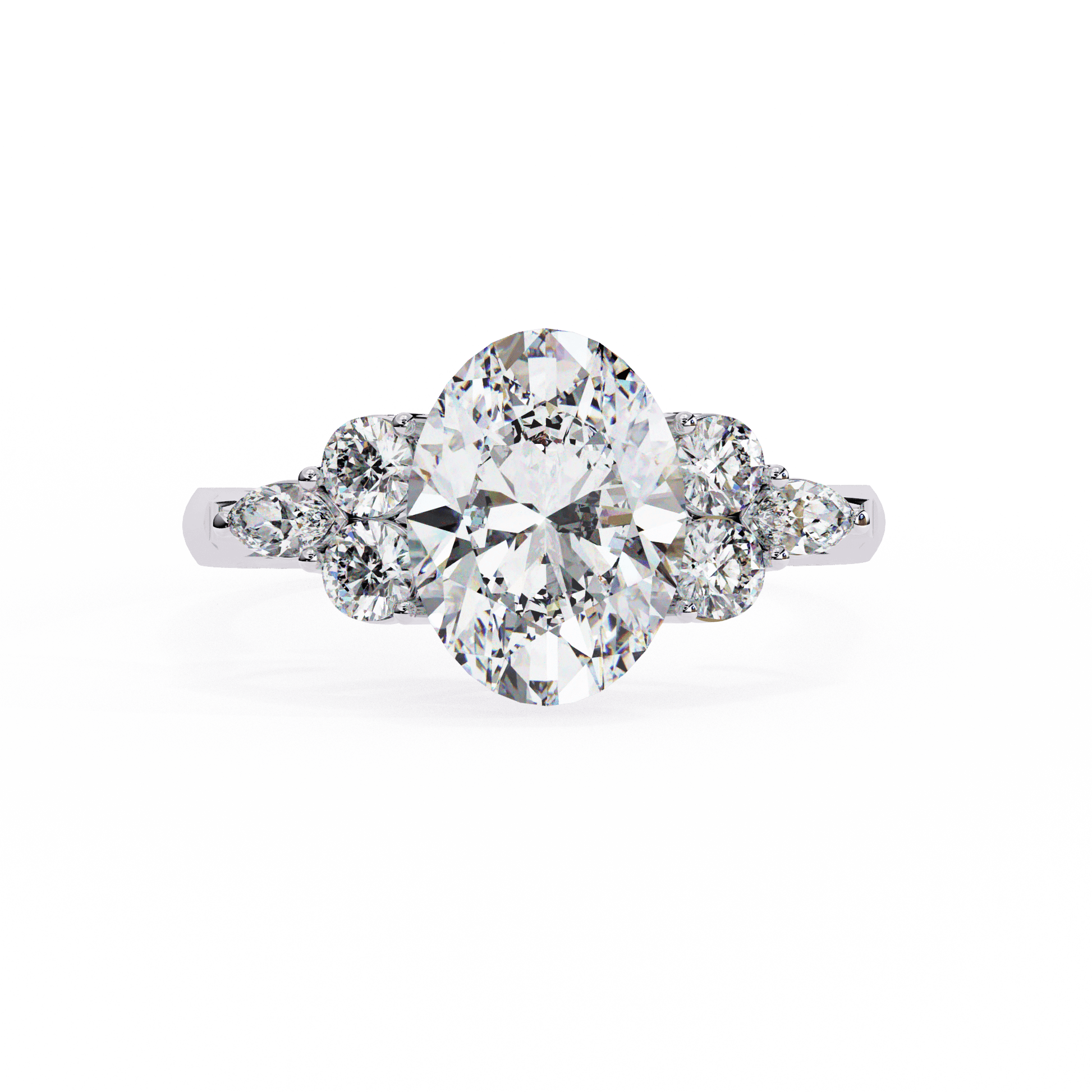 Vesper — Oval cut lab grown and natural diamond engagement ring — trellis cathedral, four prong, vintage — 18k white gold and platinum — Carat House