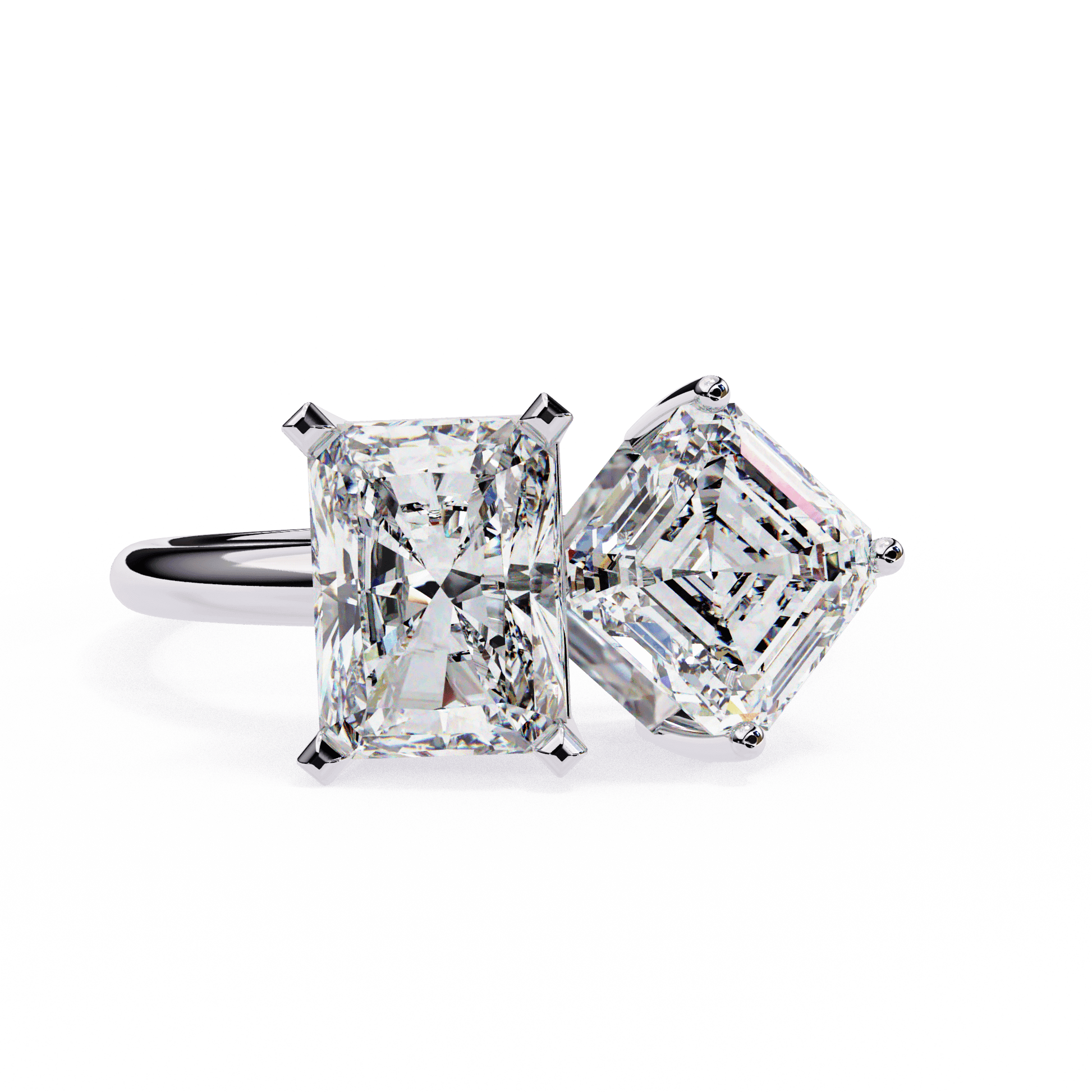 Willow — Radiant and emerald cut lab grown and natural diamond engagement ring — toi moi two stone — 18k white gold and platinum — Carat House
