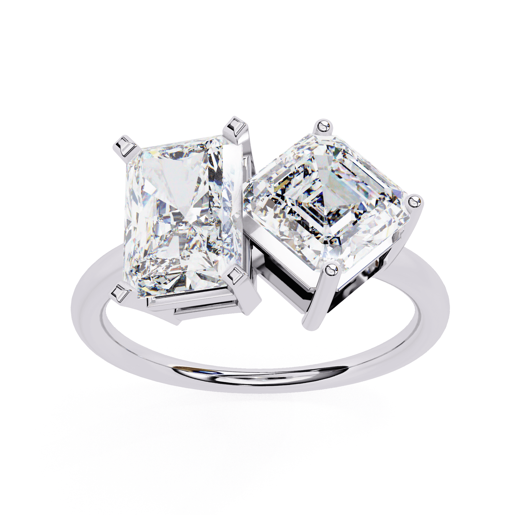 Willow — Radiant and emerald cut lab grown and natural diamond engagement ring — toi moi two stone — Carat House