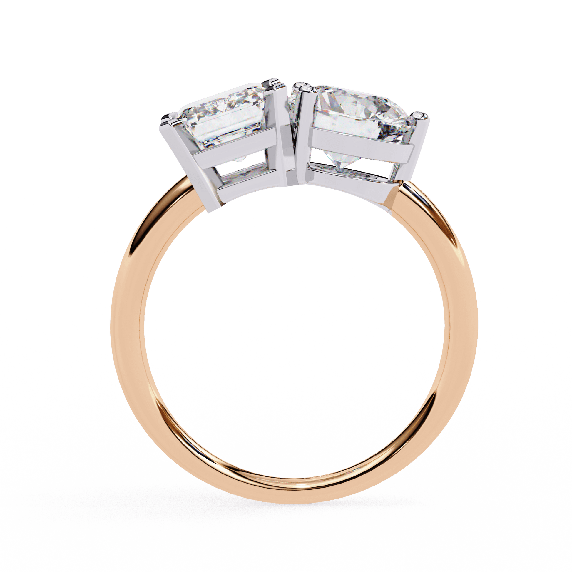 Rhea — Emerald and round cut lab grown and natural diamond engagement ring — toi moi two stone — Carat House